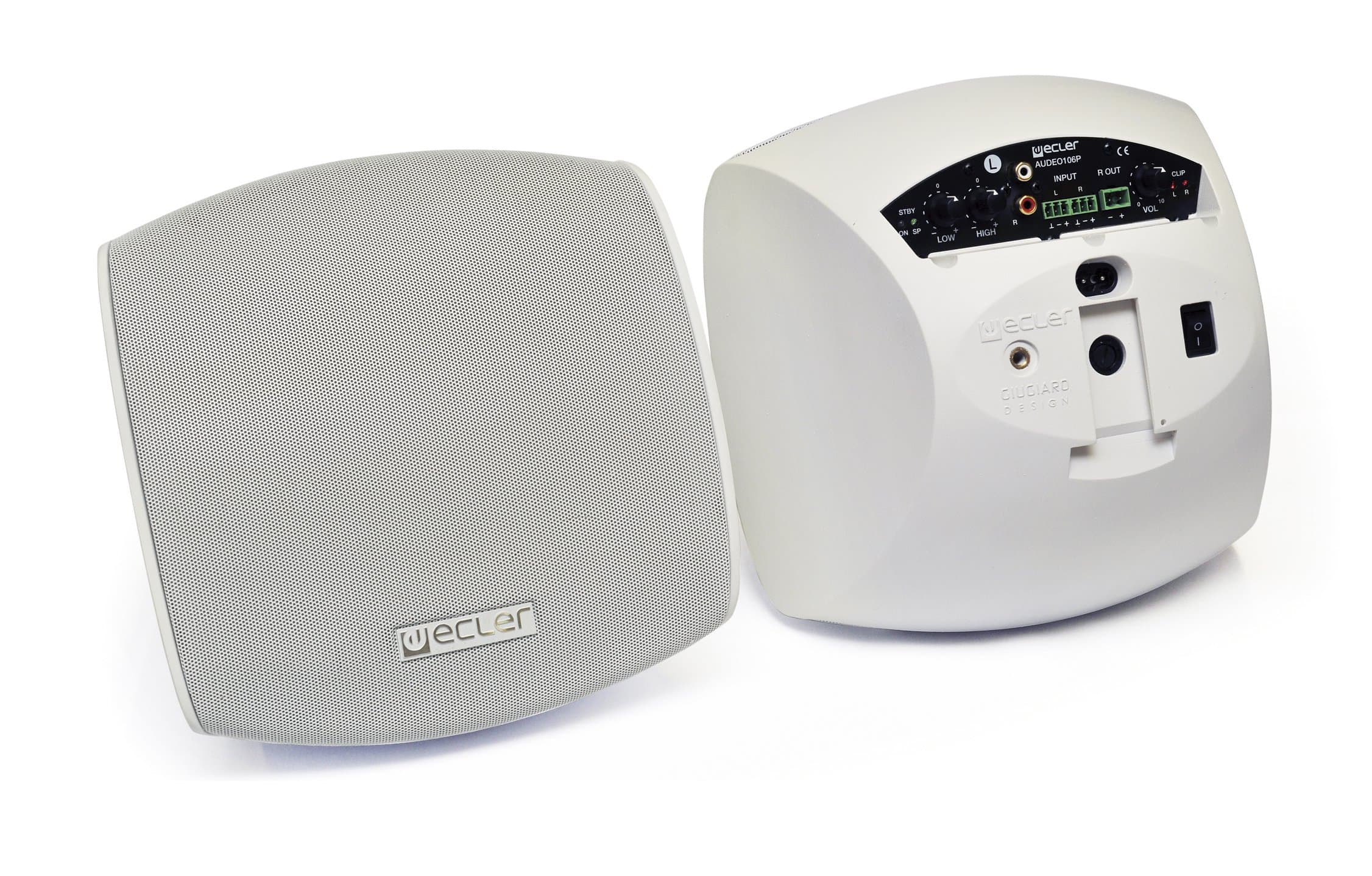 Ecler AUDEO 106P Speaker Kit - White Active Master & Passive Slave, CAUDEO106PWH (Active Master & Passive Slave w/2x20W RMS, 3m Speaker Cable, Security Steel Cable & Wall Mount (Tilt & Pan))