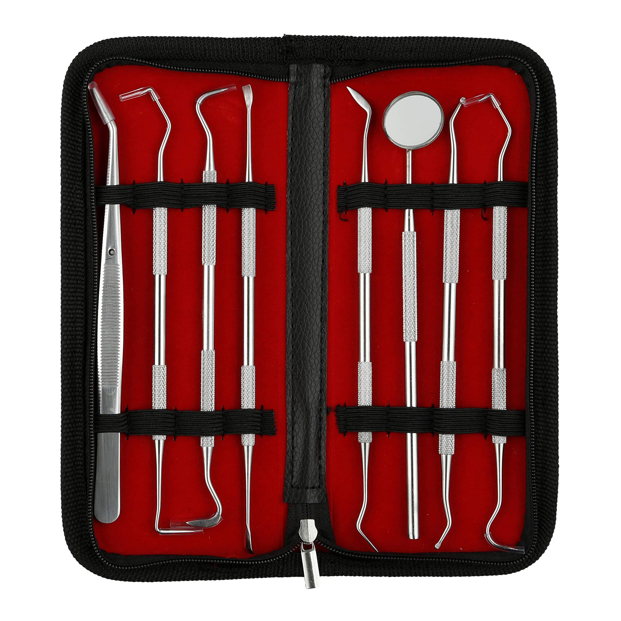 Dental Tools 8 Pcs with Pick, Floss, Hygiene Tool Set, Tooth Scraper Plaque Tartar Remover Tweezers Gum Floss for Personal Oral Care & Pet Use (Oral)