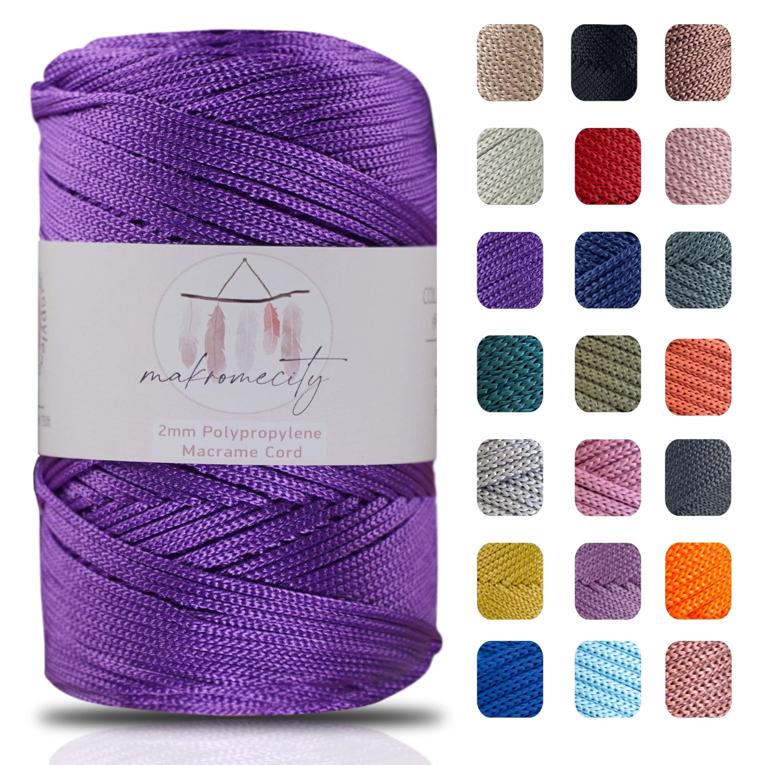 – Makromecity, Polyester Macrame Cord (2 mm x 750 feet) 2mm Polypropylene Lilac Macrame Cord Crochet Macrame Bag Cord Crafts for Wall Hangings, Bags, Underplate, Rug (25 Colors Available)