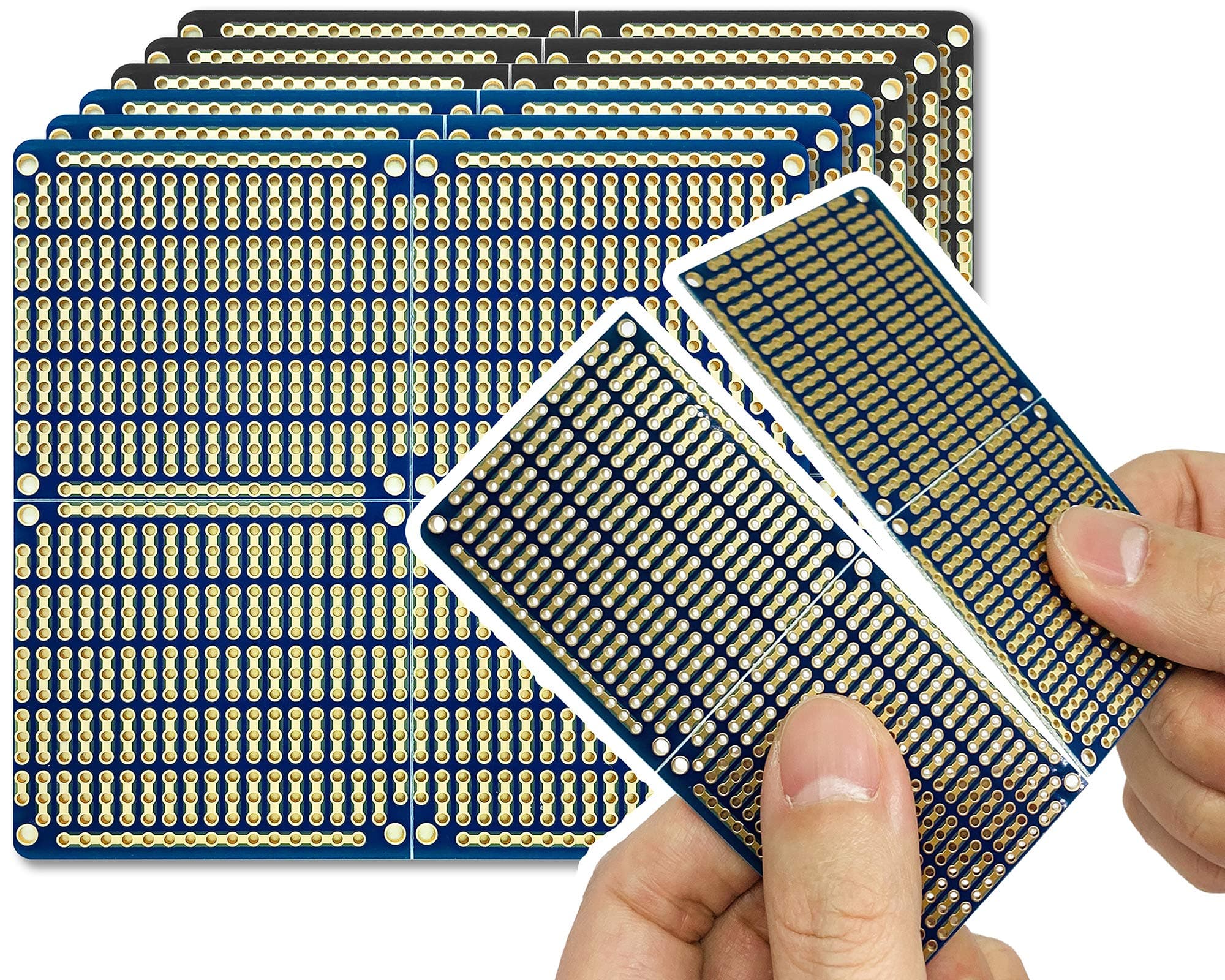 PCB Prototype Board, Snappable Strip Board with Power Rails for Arduino and DIY Electronics, Gold-Plated, 3.8"x3.5" (6 Pack, 3Blue+3Black)