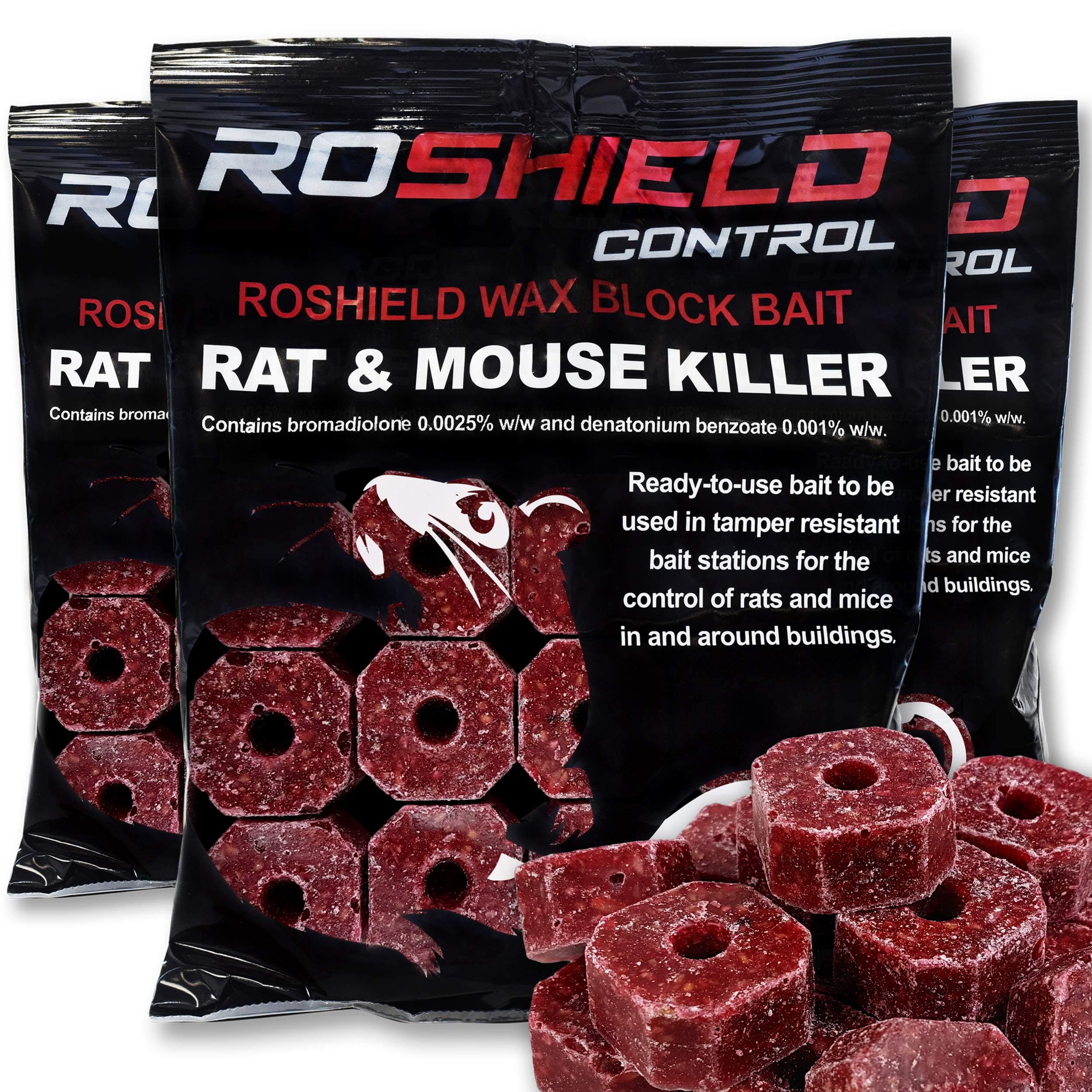 ROSHIELD- Rat/Mouse Poisoning,Poison Blocks 700g, Super Strength, Single-Feed Fast Acting Rat & Mouse Killer, Rat Poison Block Bait - Indoor,Outdoor For Rodent Bait Station Refill Packs