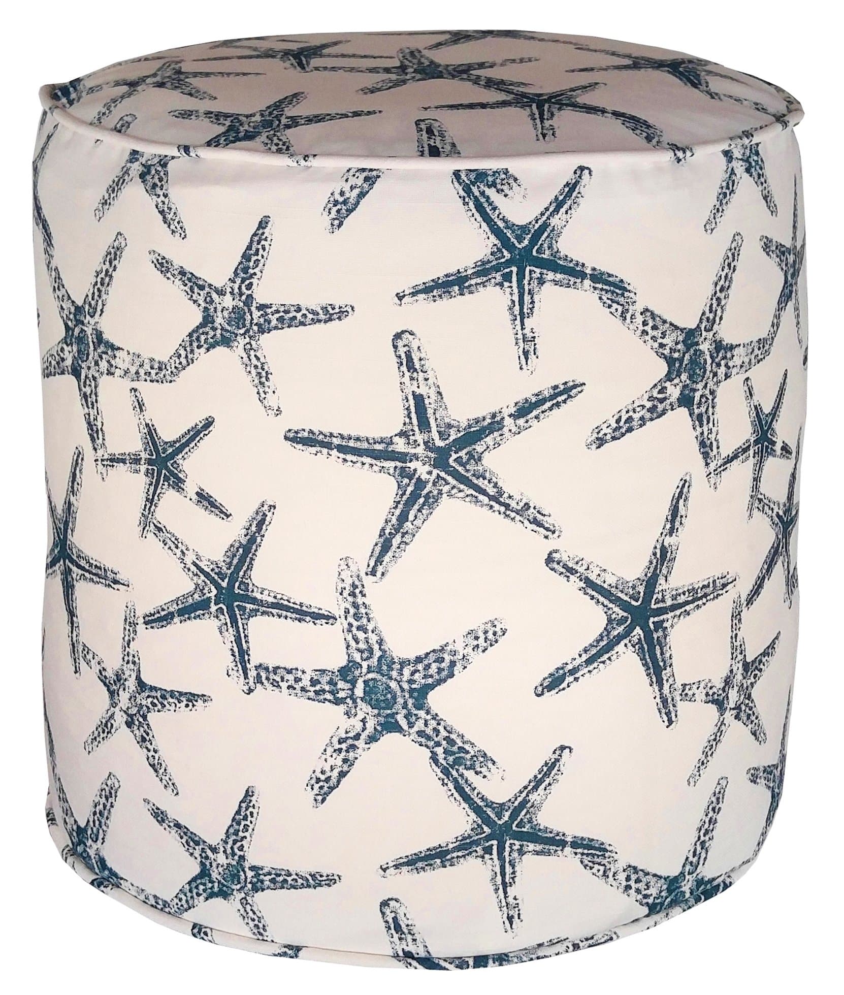 Starfish Pouf-Ottoman, 17" Cylinder, Navy