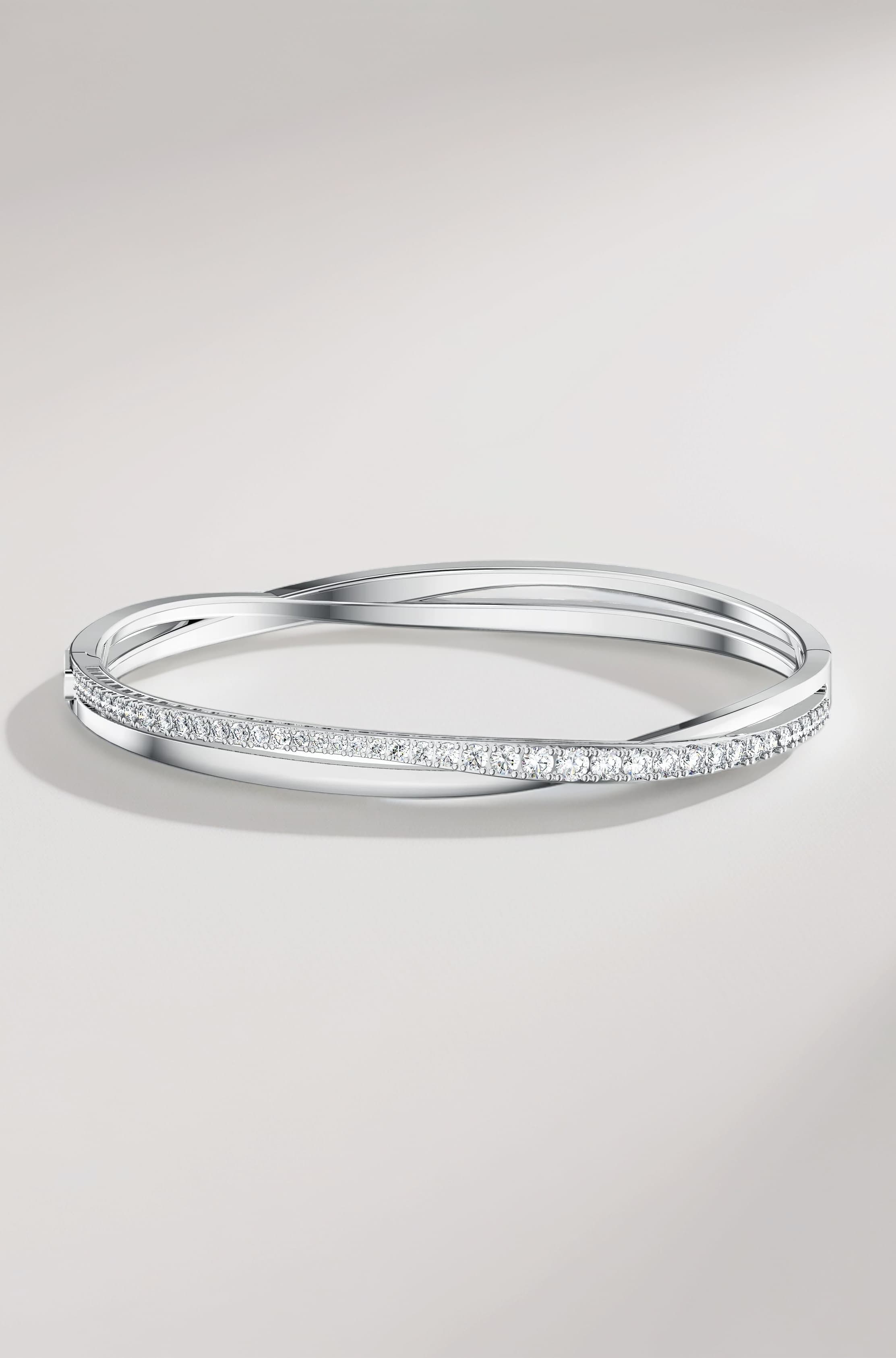 Swarovski Hyperbola bangle, White, Rhodium plated
