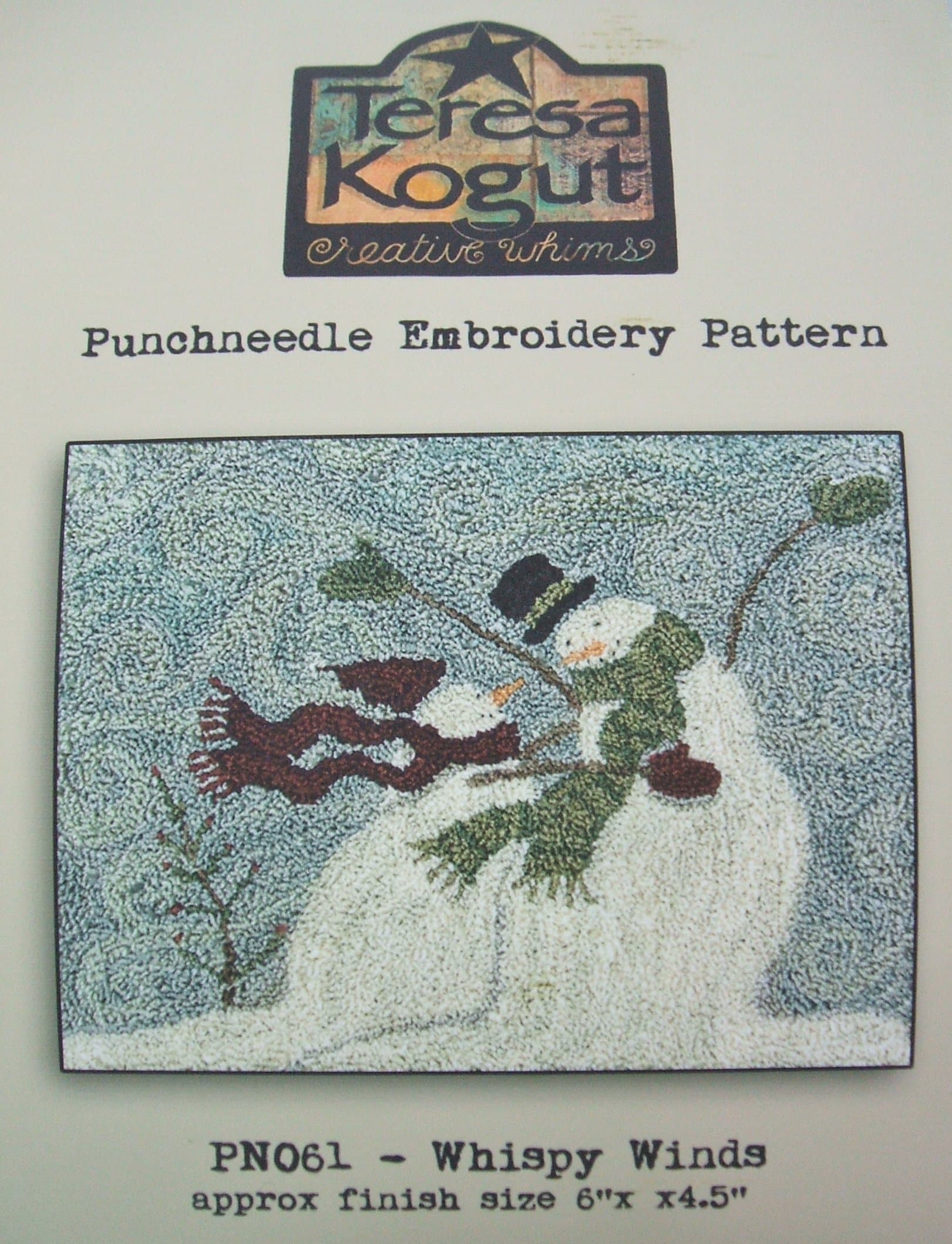 Whispy Winds Snowman Punchneedle Punch Needle Embroidery Teresa Kogut Pattern PN061