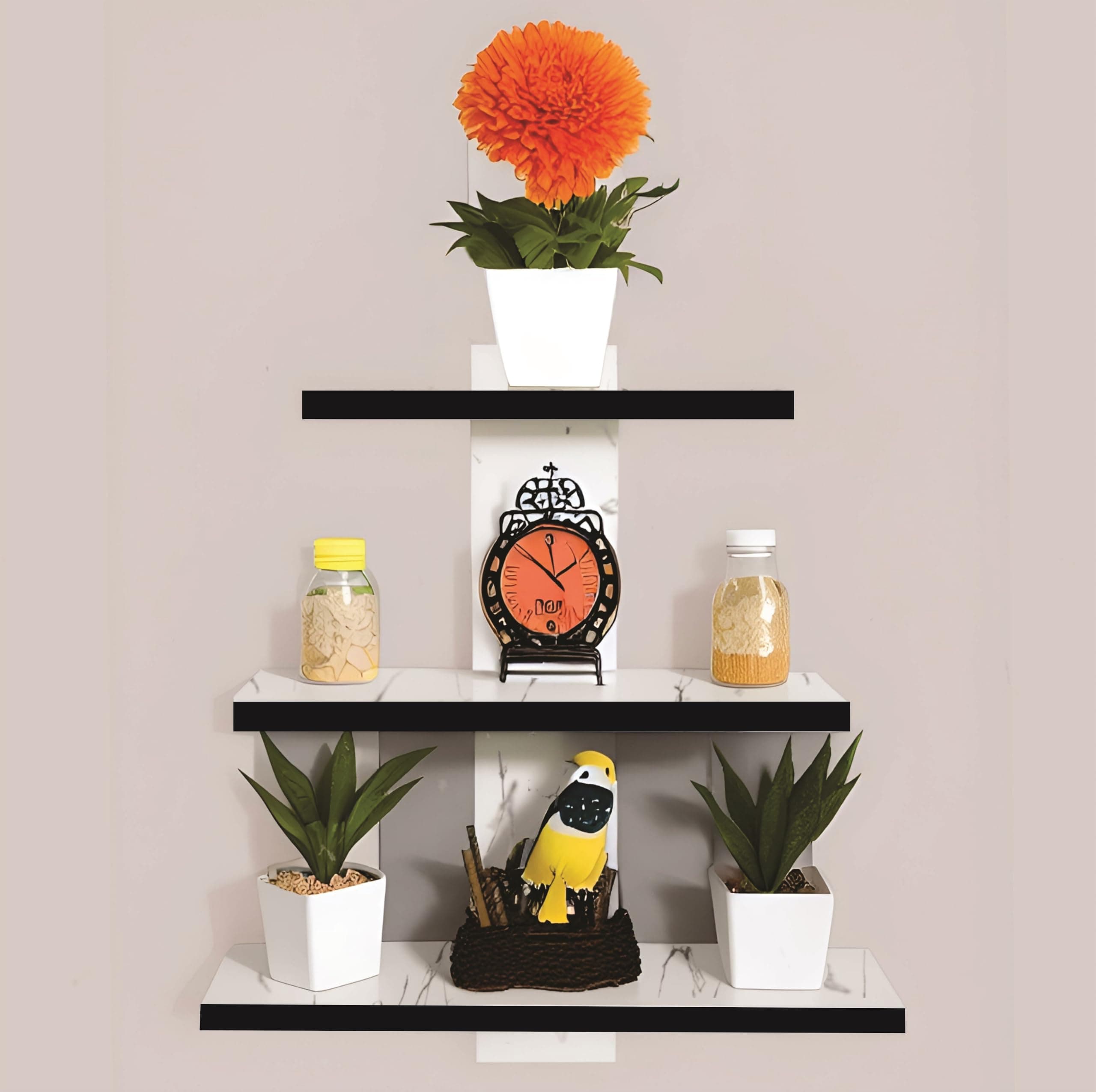 Engineered Wood Wall Shelf Home Decor Items,Glossy Finish,Set of 1,White