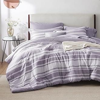 BedsureBed in a Bag California King Size 7 Pieces, Purple White Striped Bedding Comforter Sets All Season Bed Set, 2 Pillow Shams, Flat Sheet, Fitted Sheet and 2 Pillowcases