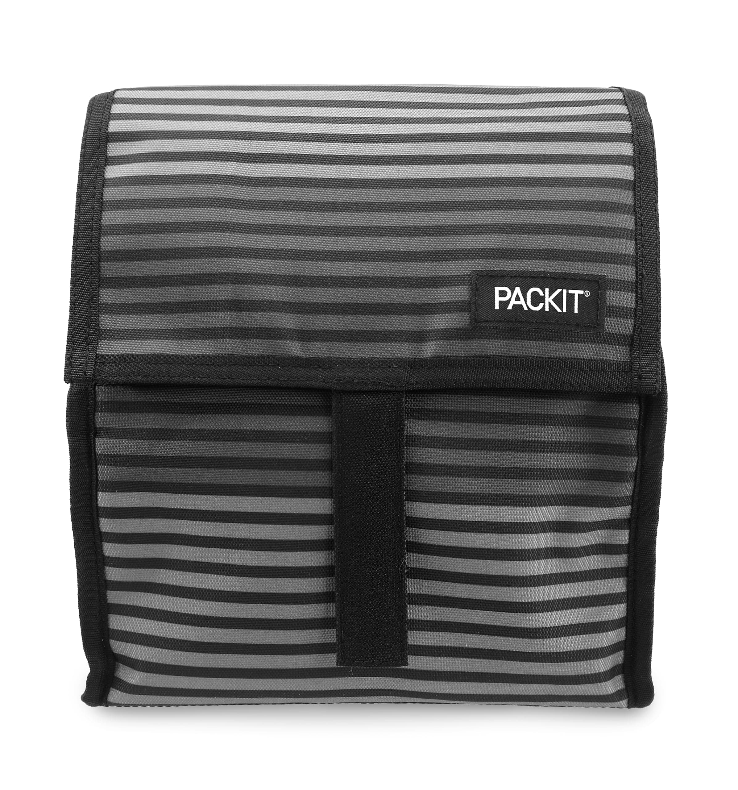 PackIt Freezable Lunch Bag with Zip Closure, Gray Stripe