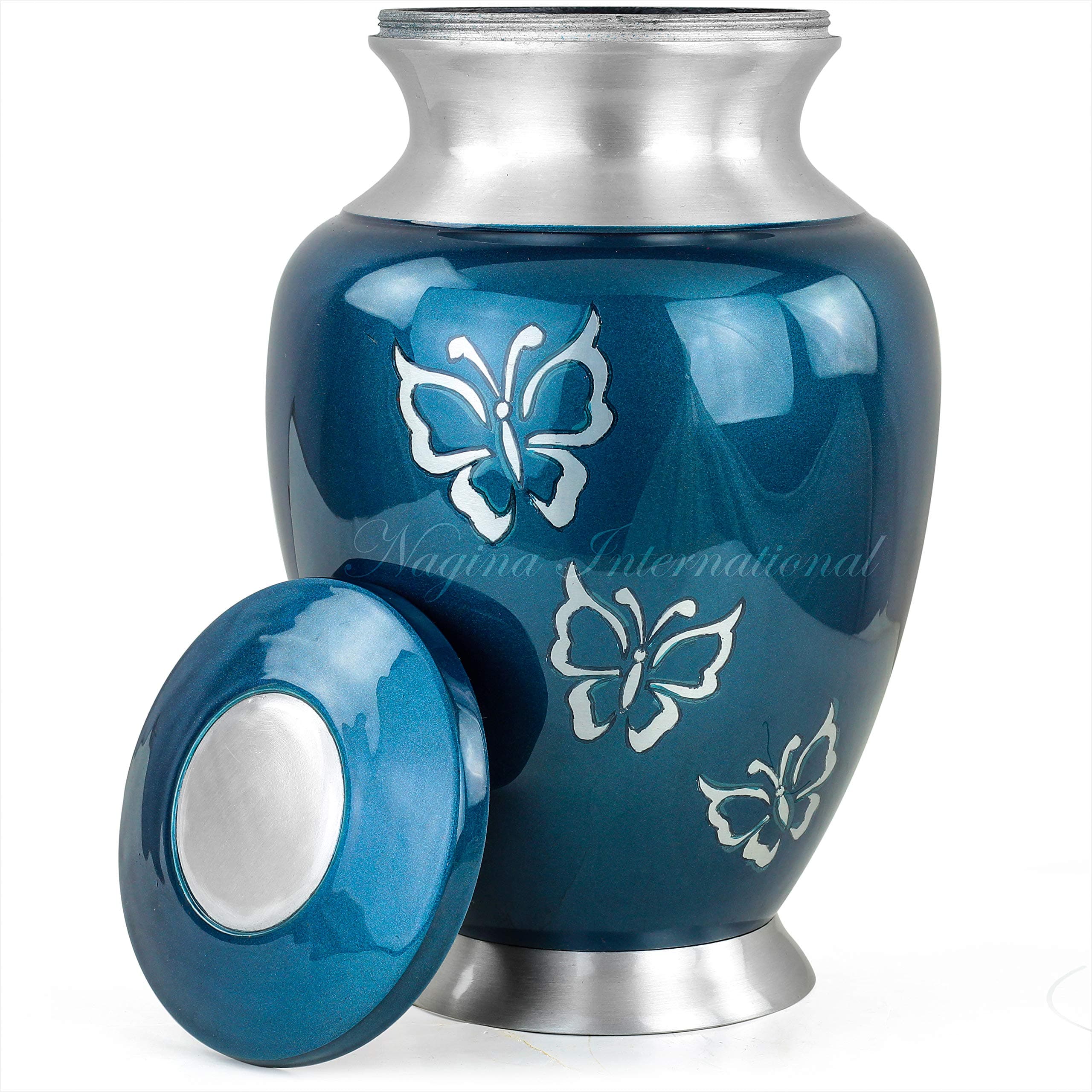 10" Medium Size Funerary Urns for Cremation Remains | Ash Storage Jar | Funerary Aluminum Urns for Pet Loss |Beautiful Home Decor | Sympathy Gifts Ideas for Grieving Friends (Teal blue)