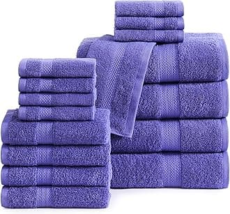 LANE LINEN 100% Mercerized Cotton Bathroom Towel Set - 16 Pieces, Hotel Quality - Super Soft & Highly Absorbent - Ring Spun - 4 Bath Towels, 8 Washcloths, 4 Hand Towels - Family Pack - Blue Irish