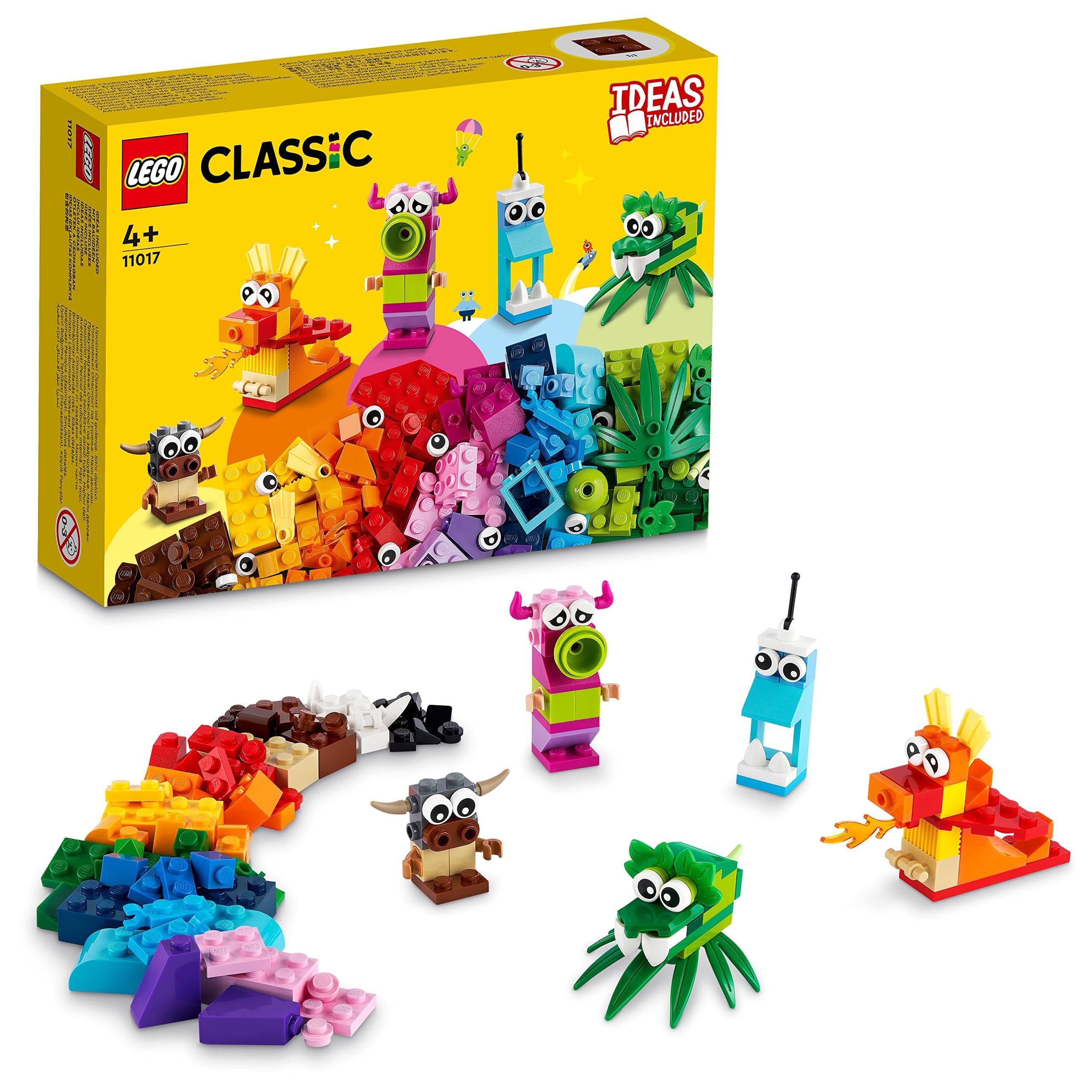 Classic Creative Monsters, Construction Playset with 5 Mini Build Monster Toys, Bricks Box Building Set, Gifts for Kids 4 Plus Years Old 11017