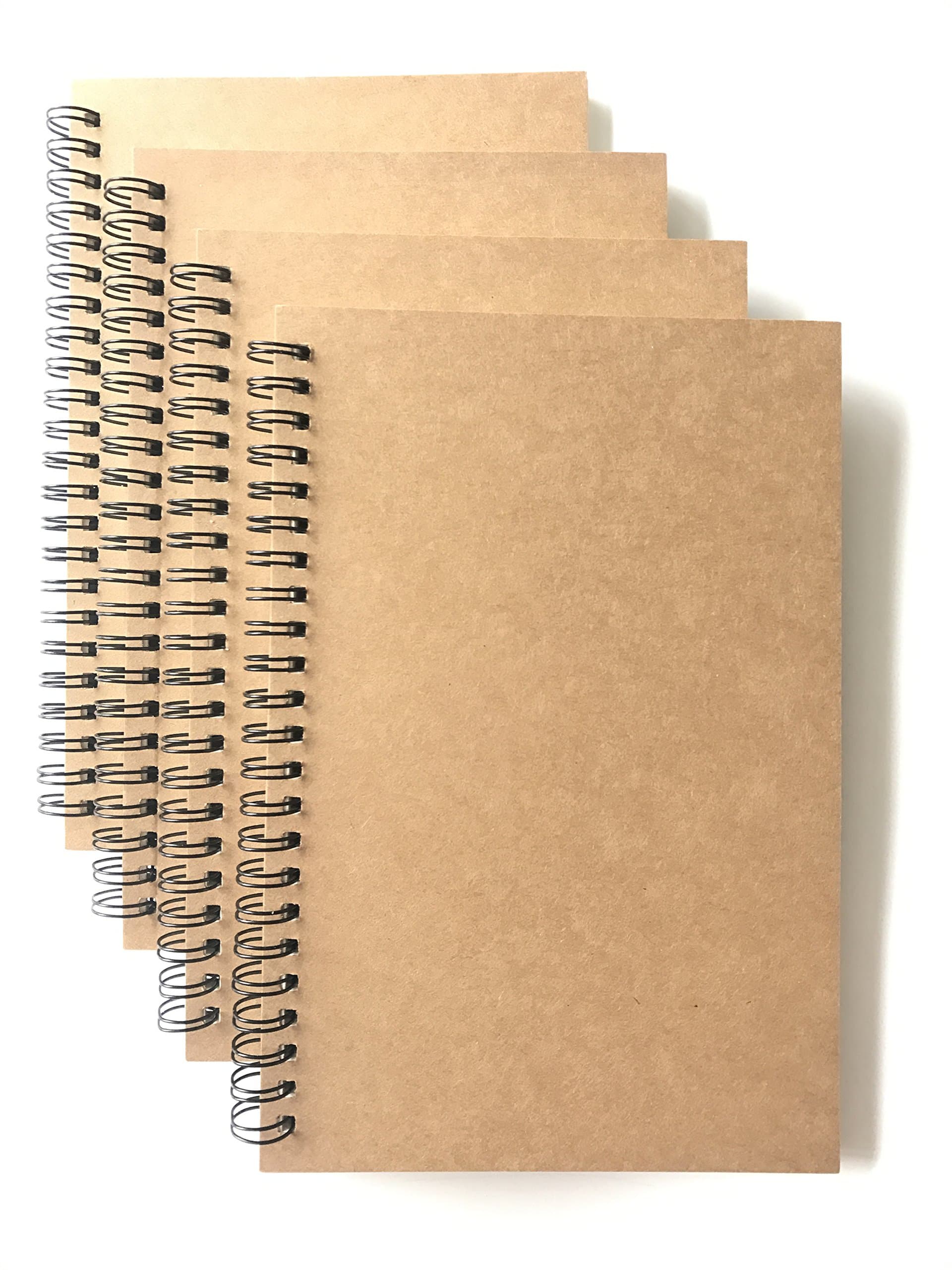 A5 Wirebound Notebooks Bulk Journals Spiral Steno Pads Blank/Lined Kraft Brown Cardboard Cover Thick Cream Writing Pad Sketchbook Scrapbook Album (Lined White-Pack Of 4)