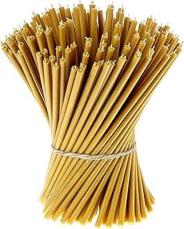 Danilovo Pure Beeswax Candles - Honey-Scented, Decorative Thin Taper Candles - Ideal for Birthday Decoration or Church Prayers - Yellow Drip Free, Tall & Smokeless Pack of 100 pcs, 10.4 x 0.28 inch