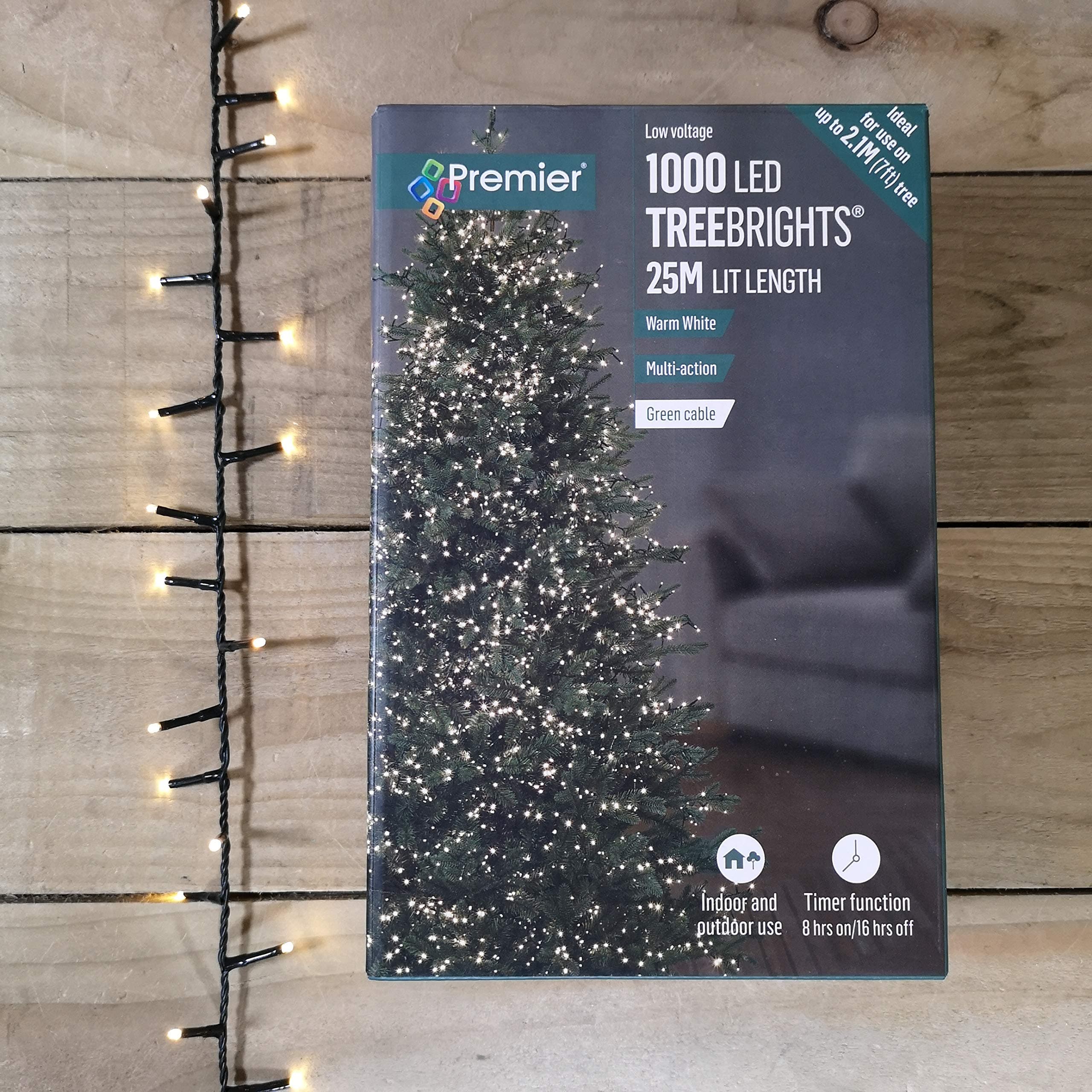 Premier Decorations - 1000 Multi Action TreeBrights LED Lights with Timer - Warm White
