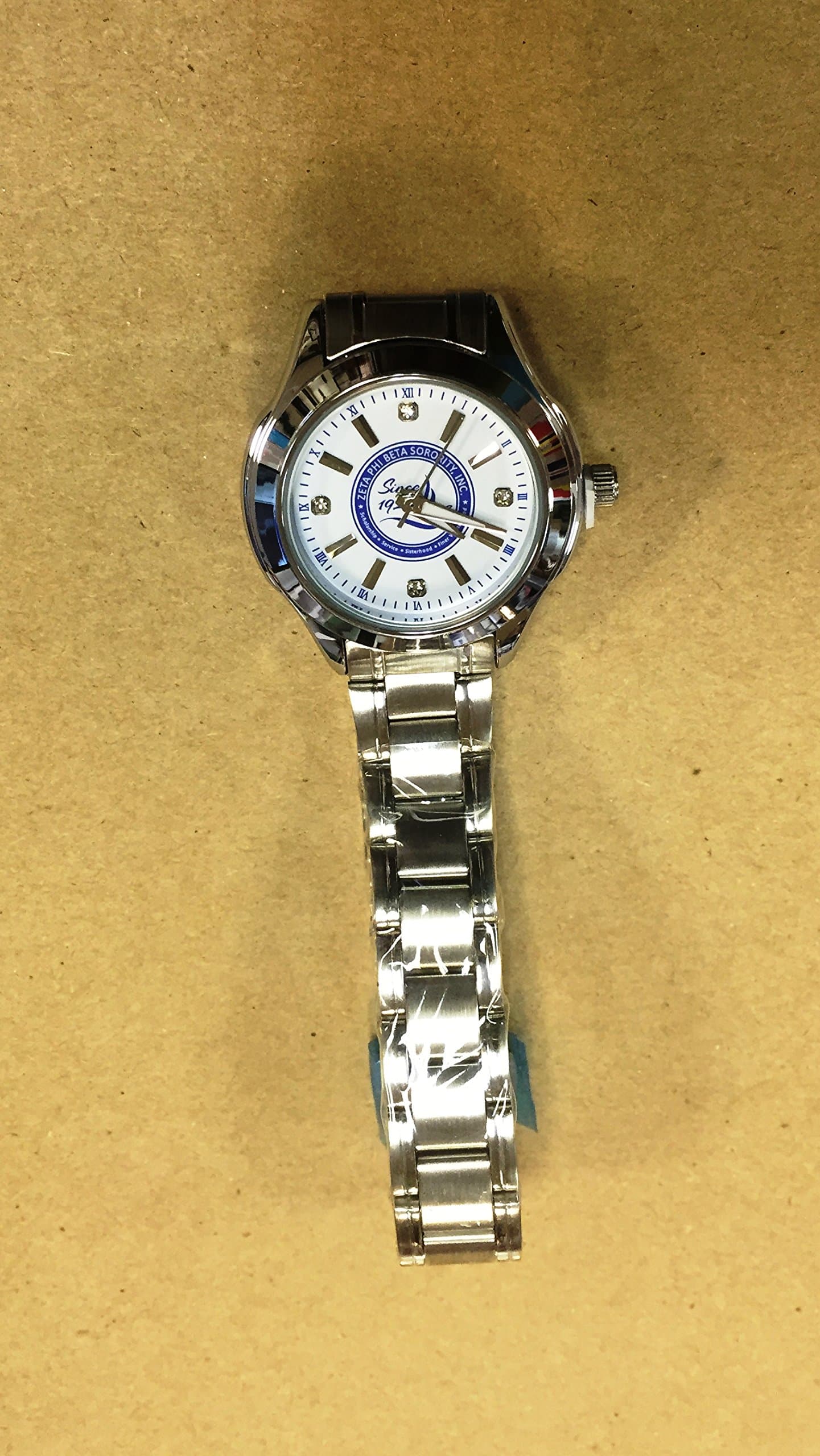 Zeta Phi Beta Silver Link Band Watch With Crest