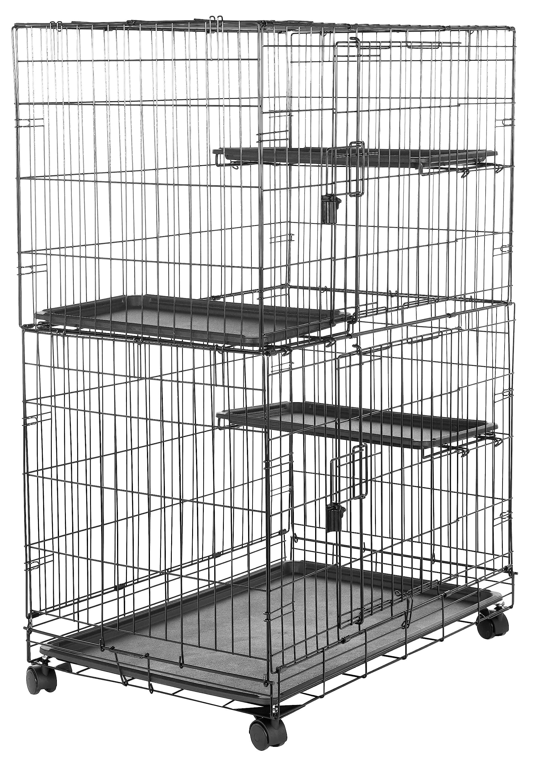 Amazon Basics 3-Tier Wire Cat Cage Playpen Kennel, Large, 91.4 x 55.8 x 128.54 Centimeters, Black