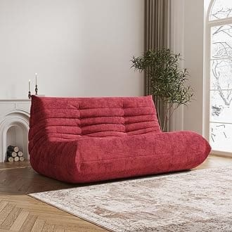 Bean Bag Chair Loveseat, 2 Seater, Red, Teddy Fabric, Modern, L-Shaped, Adults & Teens, Living Room & Bedroom