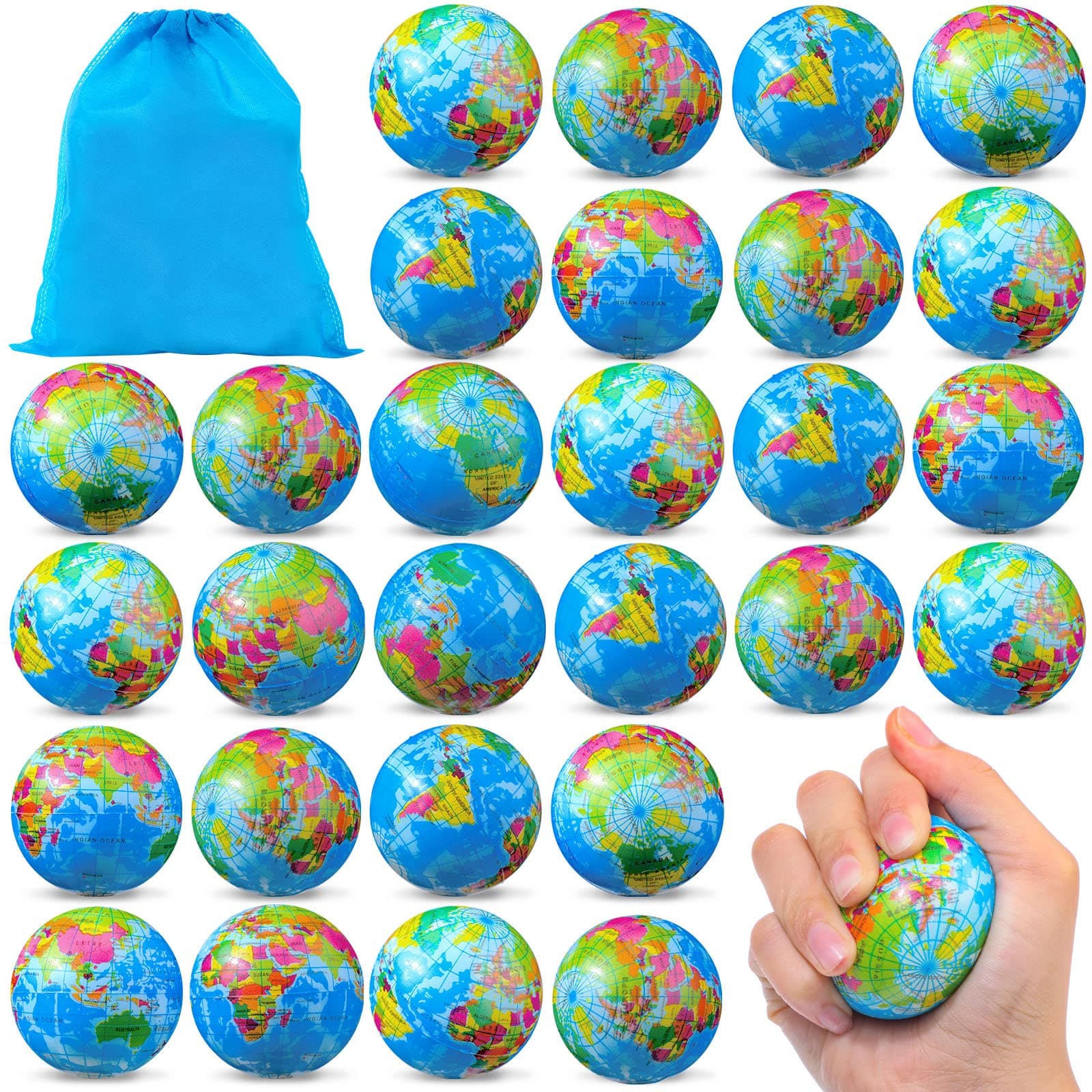 HyDren 100 Pcs Mini Globe Stress Balls Bulk 2 Inch World Earth Foam Relief Stress Balls for Finger Exercise School Carnival Reward Party Gift Bag Stress Relief Ball