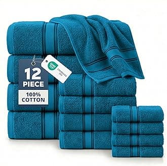 LANE LINEN Luxury Bath Towels Set - 12 Piece, 100% Cotton, Zero Twist, Super Soft & Absorbent, 4 Bath Towels, 4 Hand Towels, 4 Washcloths - Sea Port