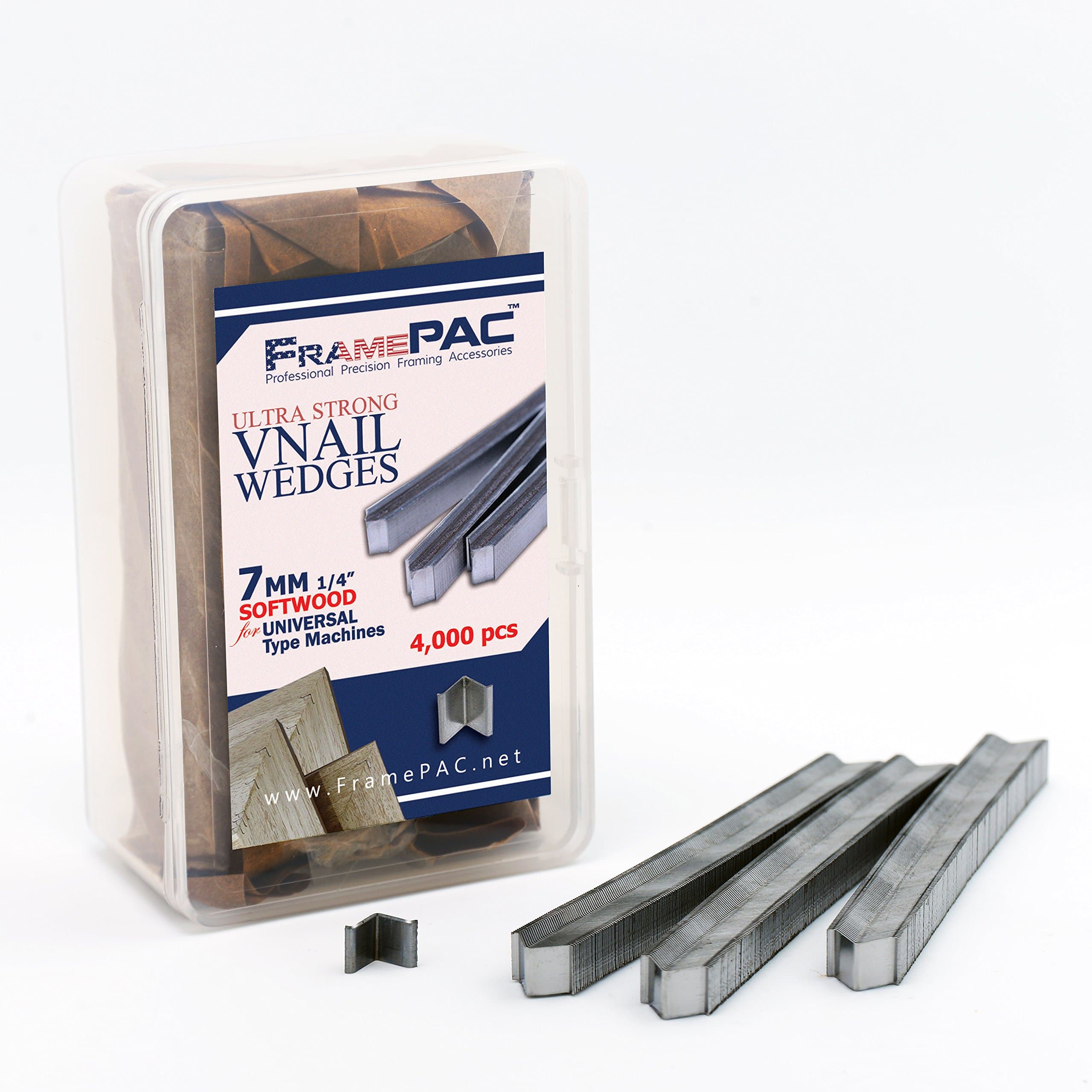 FramePac V Nails for Picture Frames Softwood Universal (UNI) 7mm (1/4 Inch) [4000 V-Nail Pack, Stacked] - (for use in Automatic V Nailer for Picture Framing, Automatic V Nailer for Picture Frames)