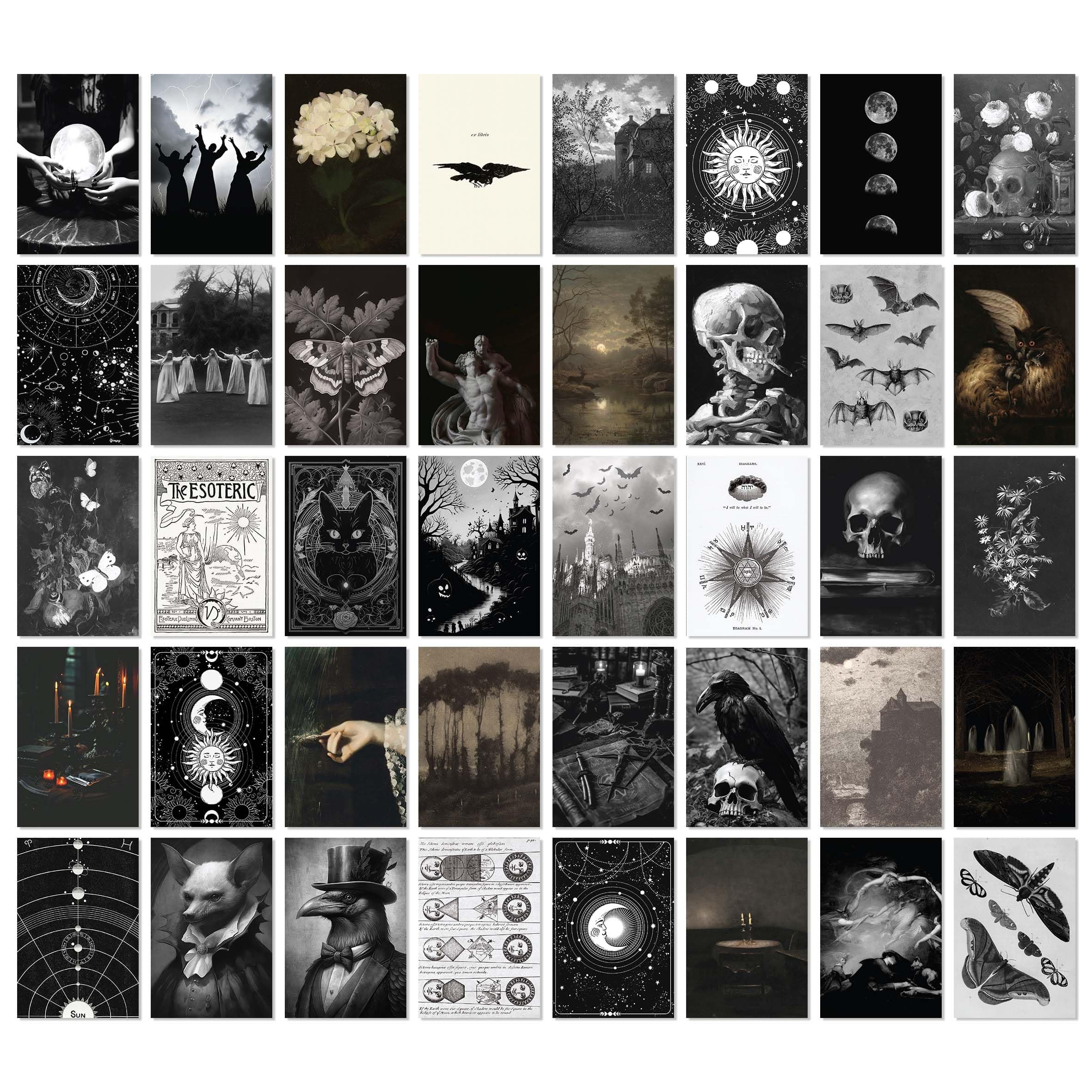 97 Decor Witchy Decor Aesthetic - 40 Pcs Gothic Wall Decor, Moody Spooky Home Decor, Goth Room Decor for Bedroom, Gothic Halloween Decor, Scary Creepy Wall Art Prints, Dark Witchy Wall Collage (4"x6")