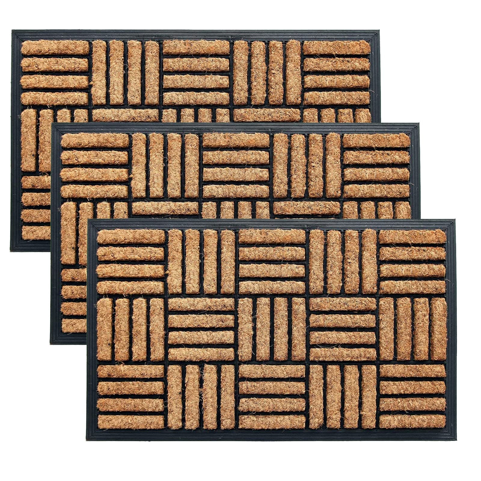 EDS Coco Coir Door Mat with Rubber Backing Floor Mat Outdoor Mat Heavy Duty Doormats Shoe Scrapper Removes Grass and Dirt, for Front Door, Patio and Entrance (45 X 75 CM) (PACK OF 3)