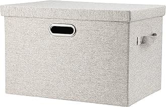 Large 17 36 Quart Collapsible Stackable Storage Bins with Lids, 1 Pack Beige Foldable Fabric Closet Storage Boxes with Lids, 4 Handles Toy Heavyduty Dark Gray Linen Storage Cube Box