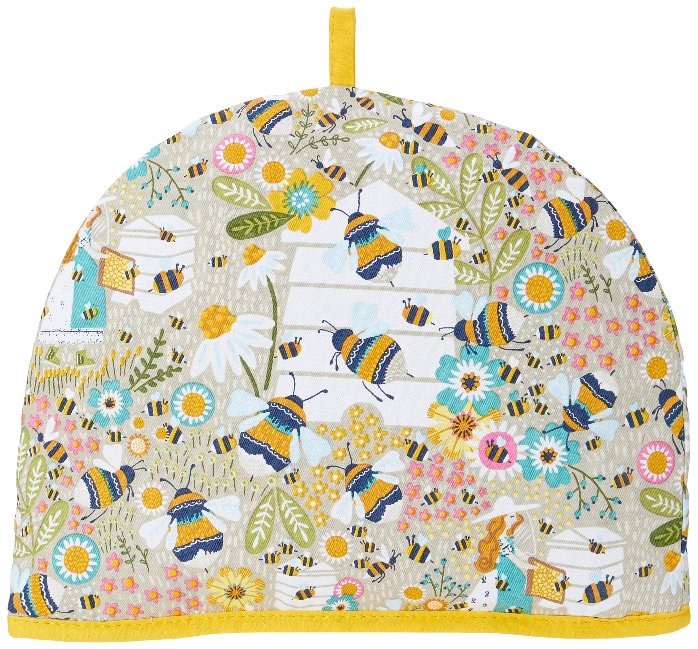 Tea Cosy - Vibrant Kitchen Accessory, 100% Cotton, Warming & Insulating - Perfect for a Traditional English High Tea Experience, Bee Keeper, Natural