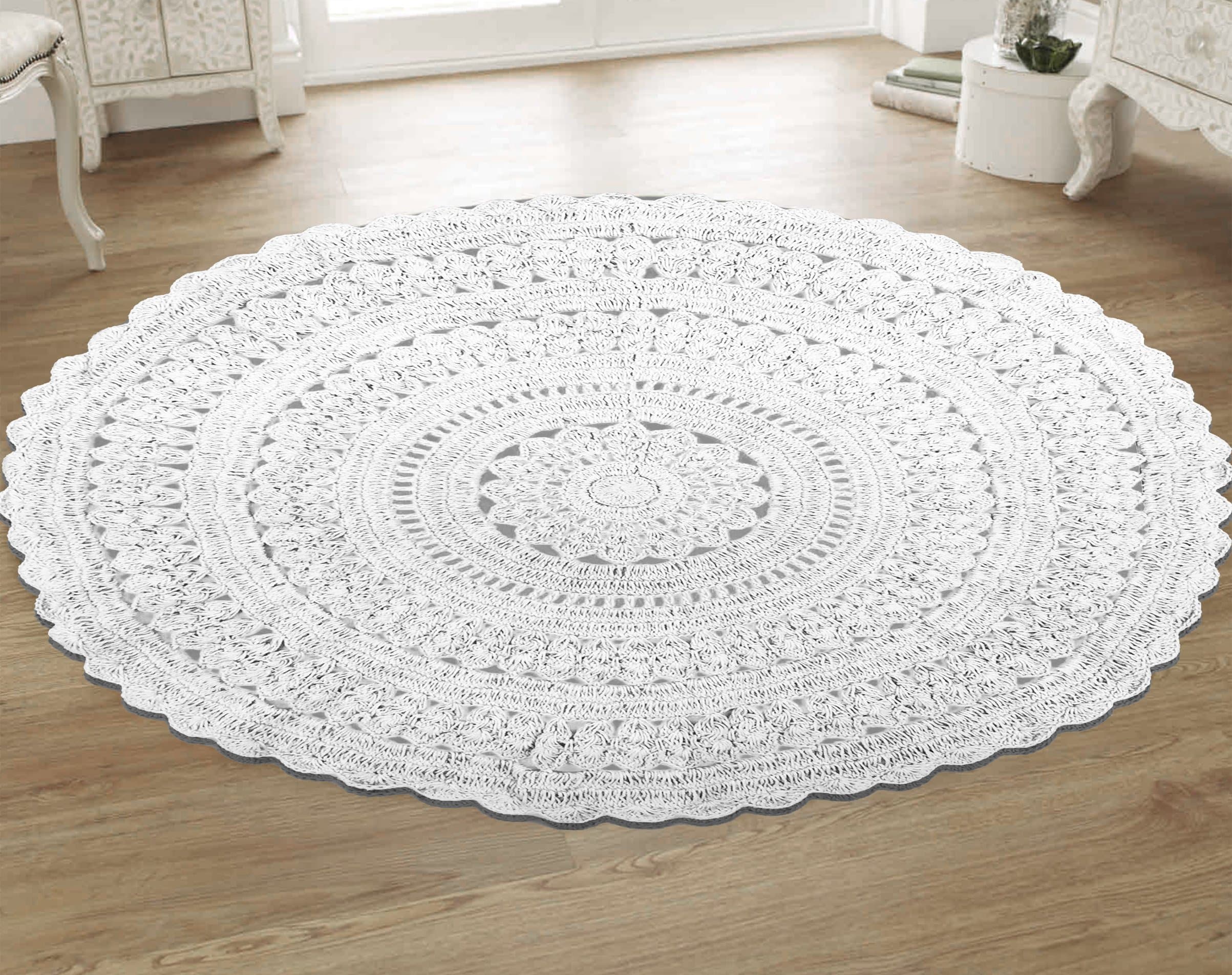 Pop Shop Macrame Round Rug, Cotton, White, 3'