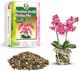 [Upgraded] Duspro Orchid Potting Mix For Repotting With Forest Moss, Pine Bark, Perlite & Pumice, Bark Mix, Soil, Drainage Indoor Potting, Pot Not Included,1 Qrt
