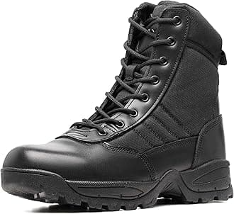 Men's Tactical Boots 8 Inch Side Zipper Military Combat Boots Leather Duty Work Boots for Men Police Motorcycle