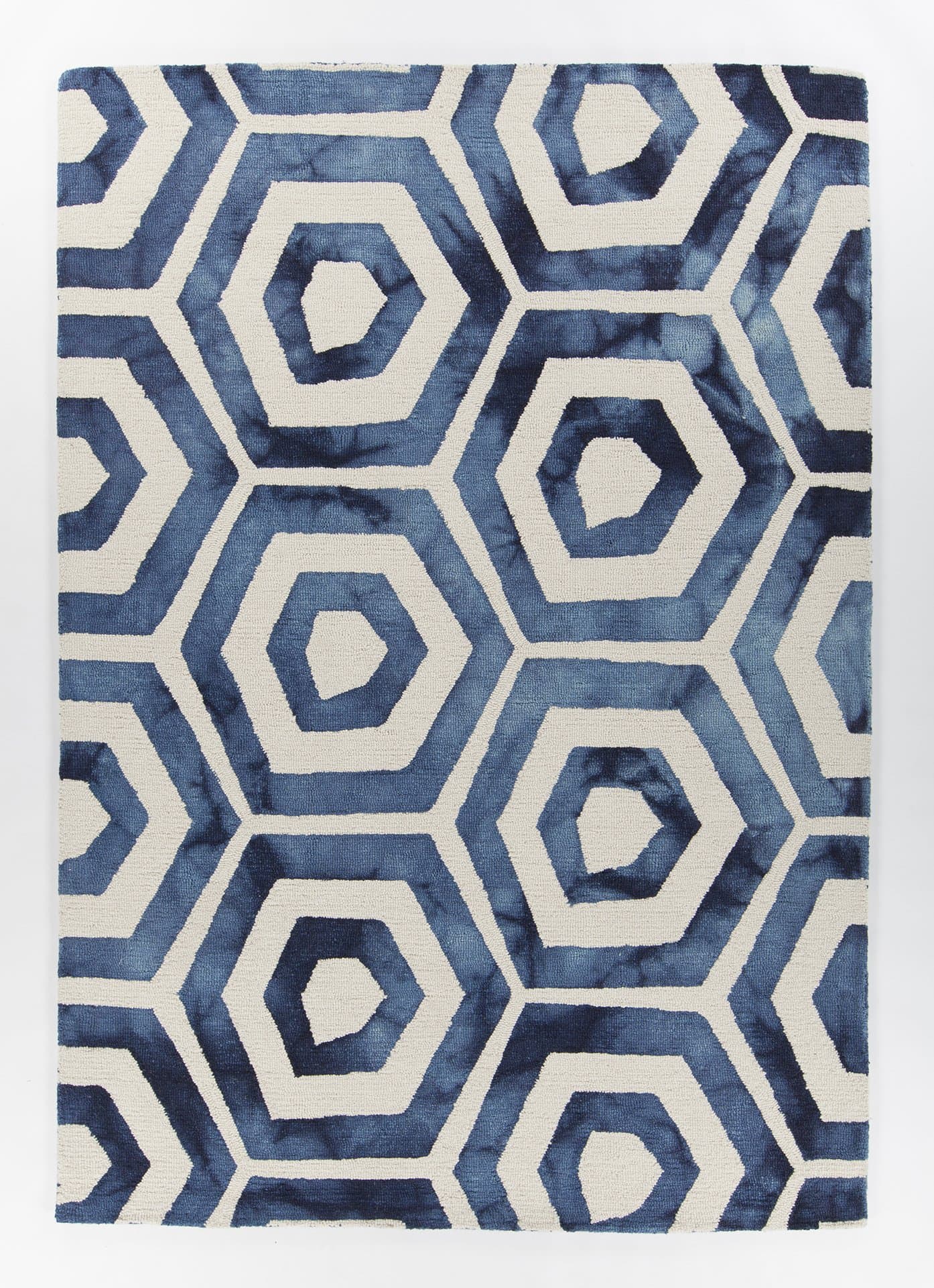 Chandra Rugs Elvo Rectangular Hand Tufted Contemporary Area Rug, 5' x 7'6", Blue/White