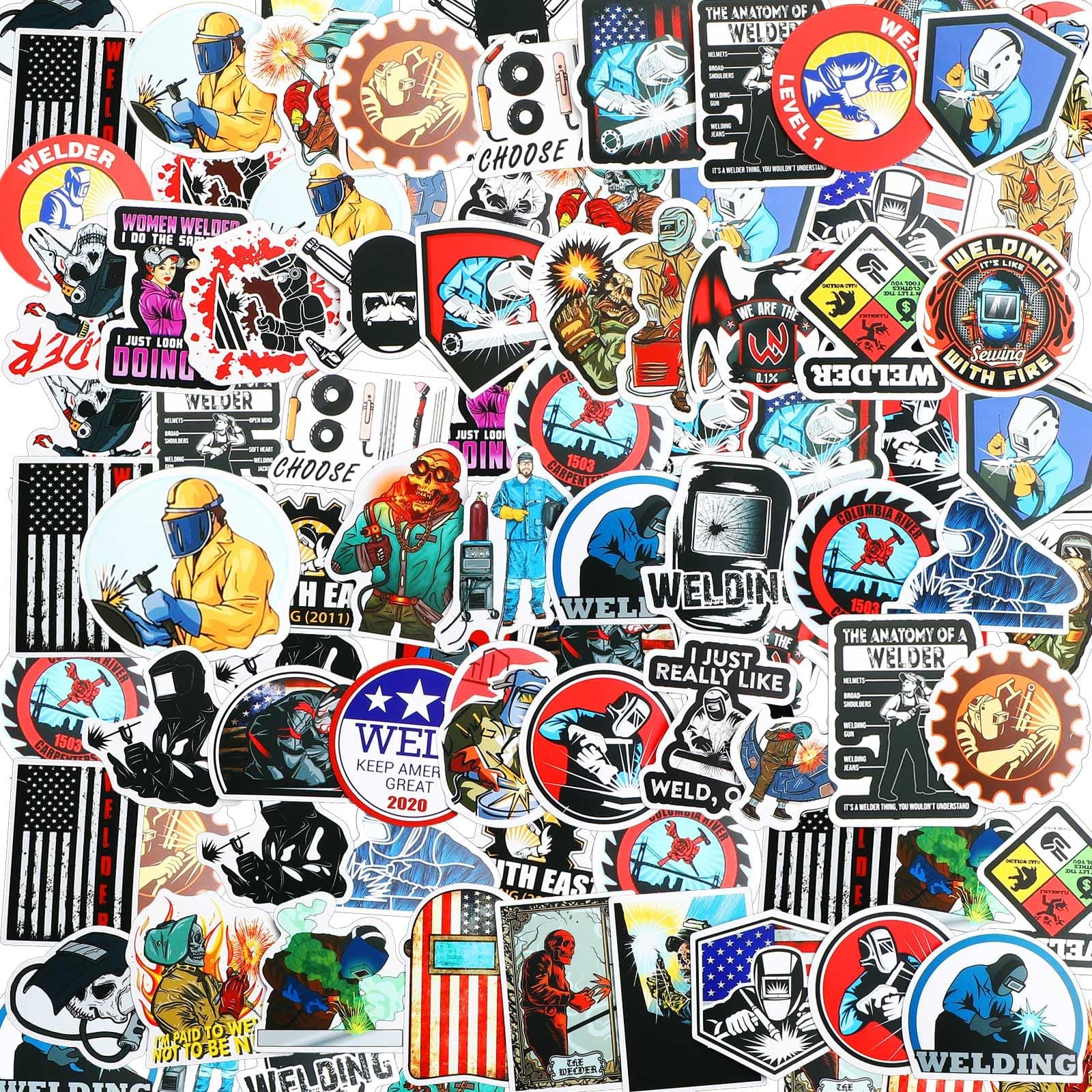 Zonon 100 Pcs Welding Stickers Decals, Hard Hat Tool Box Stickers for Helmet Welding Construction Worker Lineman Oilfield Electrician Decals