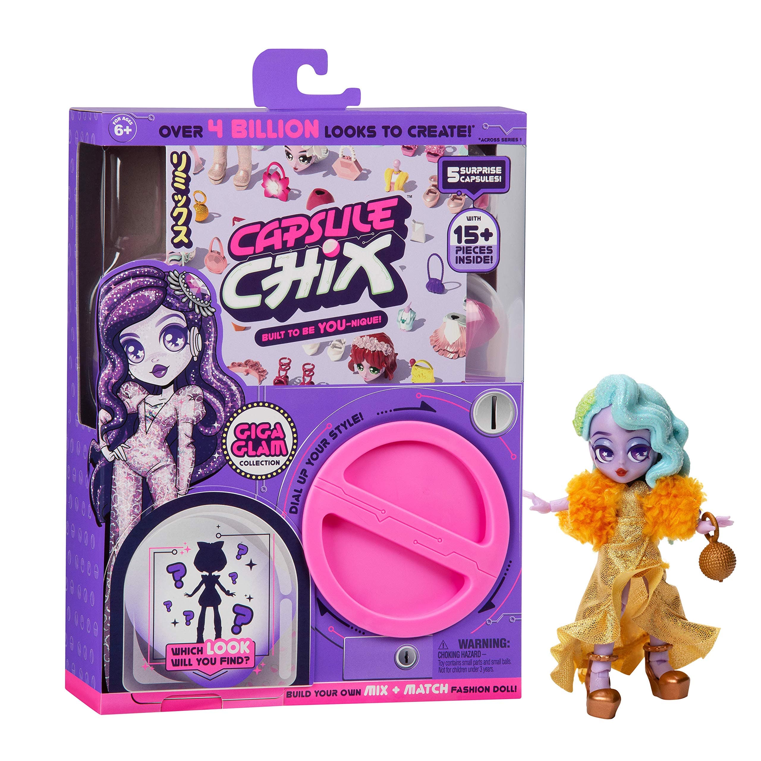 Capsule Chix Giga Glam Collection, 4.5 Inch Doll with Capsule Machine Unboxing and Mix and Match Fashions and Accessories