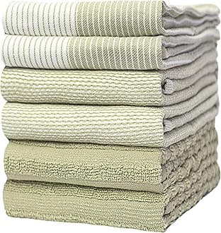 Premium Kitchen Towels (20”x 28”, 6 Pack) | Large Cotton Dish Towels | Flat & Terry Highly Absorbent Kitchen Linen Set with Hanging Loop | Sage