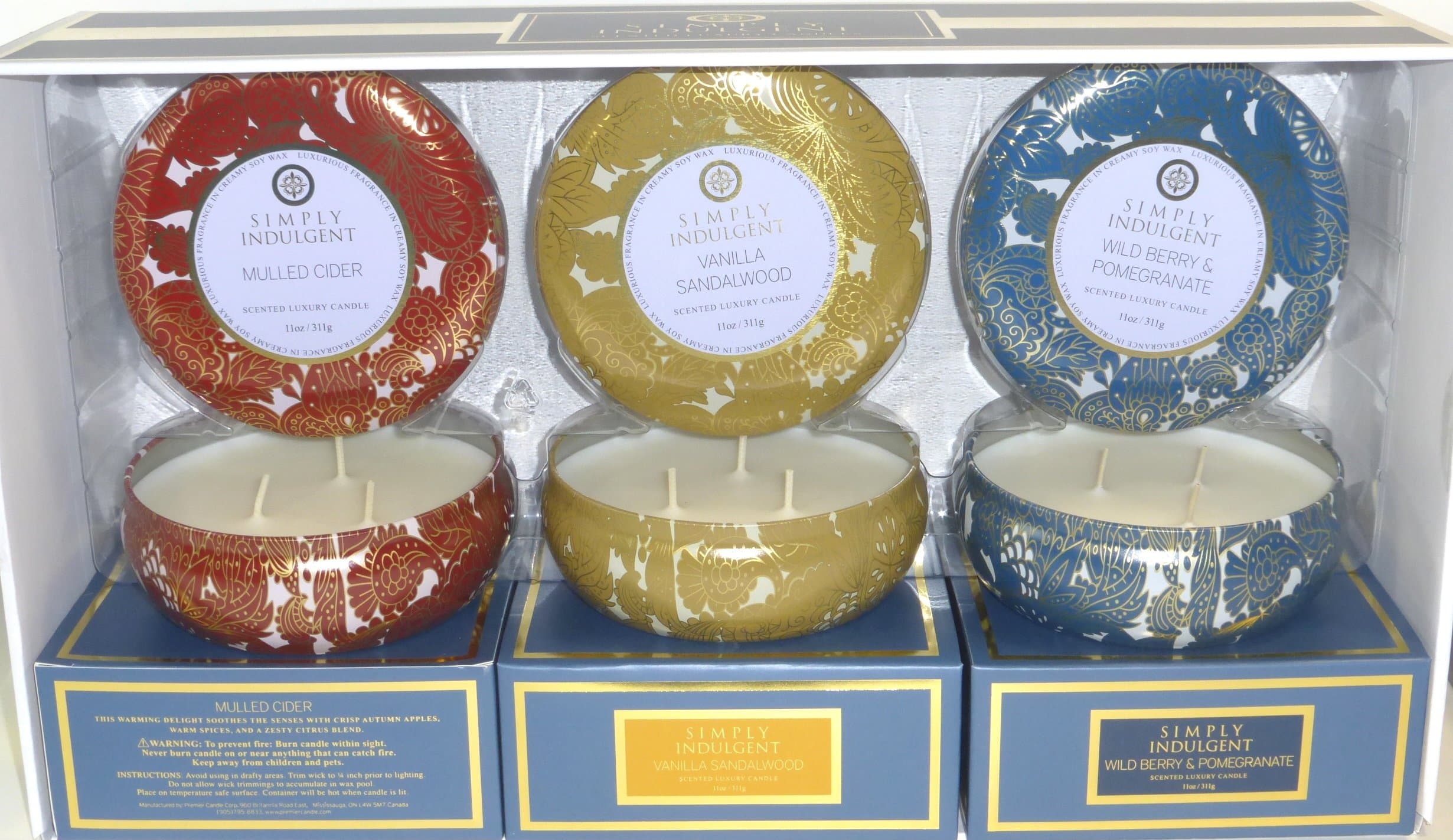 Scented Luxury Candles Tin Holders w/Lids 3 Pack