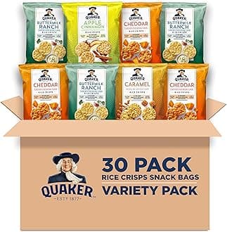 Quaker Rice Crisps, Gluten Free, 4 Flavor Sweet and Savory Variety Mix, Single Serve, 30 count
