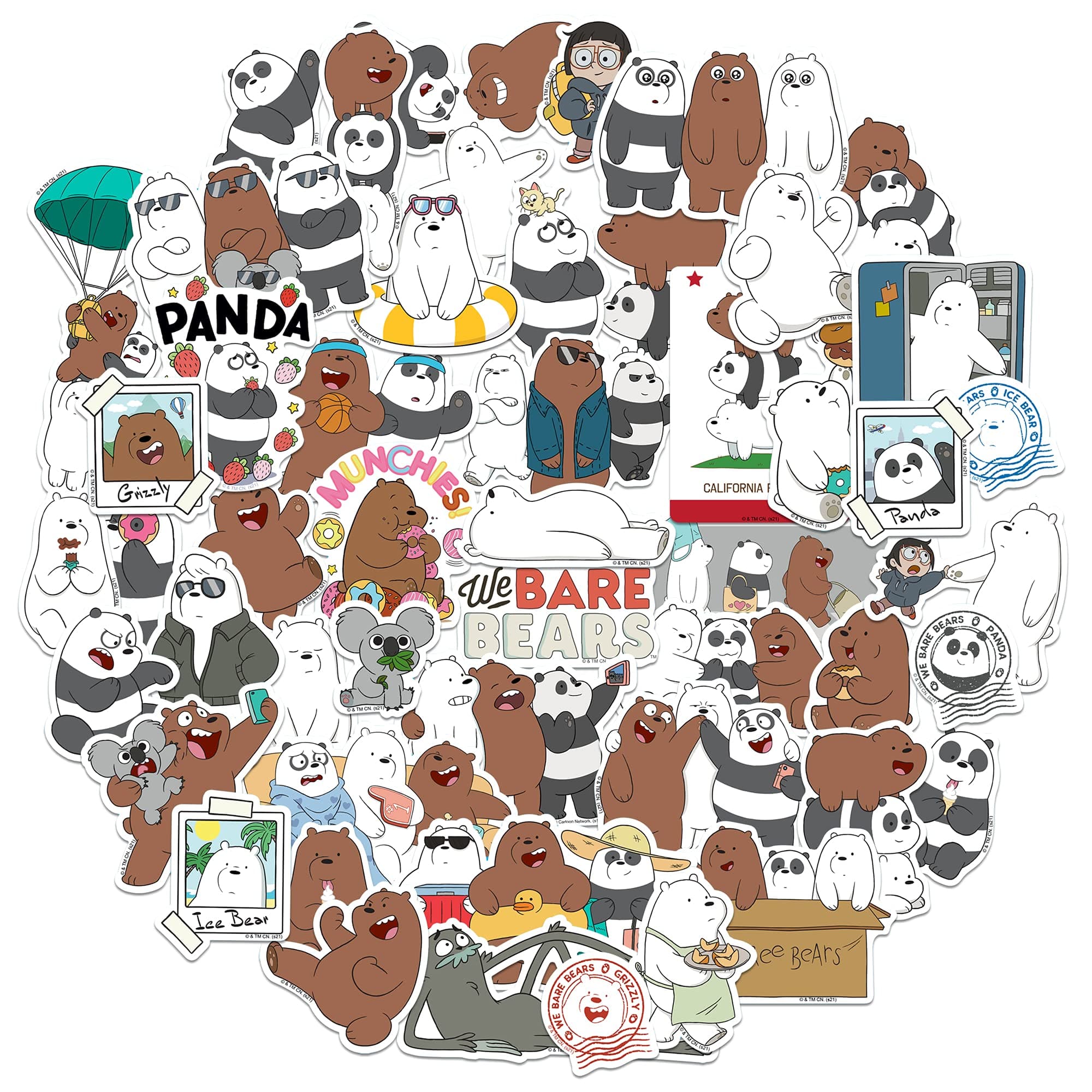 WE Bare Bears 50 Pcs Die Cut Vinyl Stickers Assorted Packs Laptop Water Bottle Scrapbooking Tablet Skateboard Indoor/Outdoor