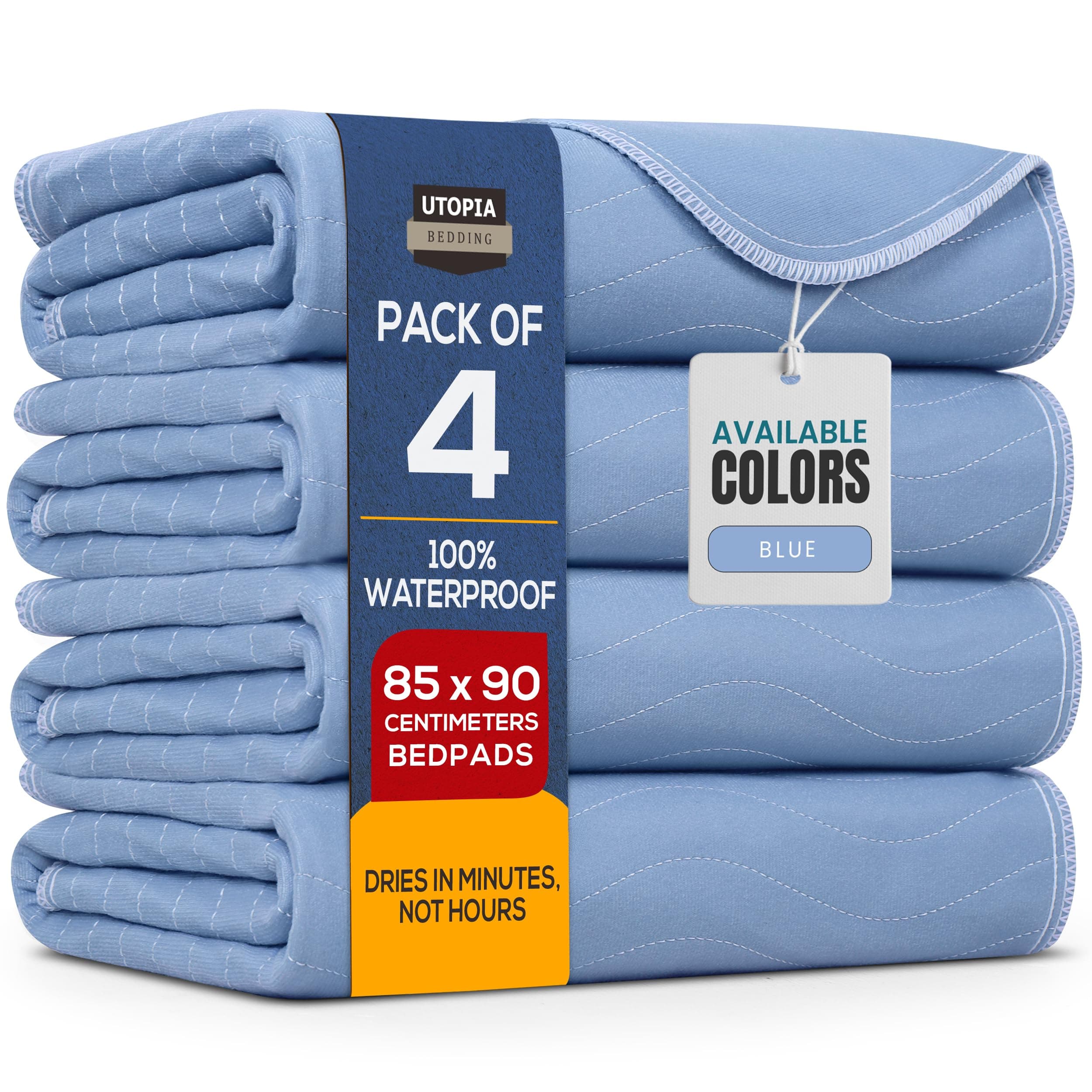 Utopia Bedding Incontinence Bed Pads 85 x 90 cm Blue (Pack of 4) Incontinence Bed Sheets, Waterproof Washable Bed Pads for Incontinence Adults, Bed Wetting Sheets