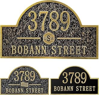 Personalized Cast Address Sign House Number Home Address Plaque 12 Inch, Custom Steet House Number Sign, Metal or Acrylic Antique Brass for Outside Vintage