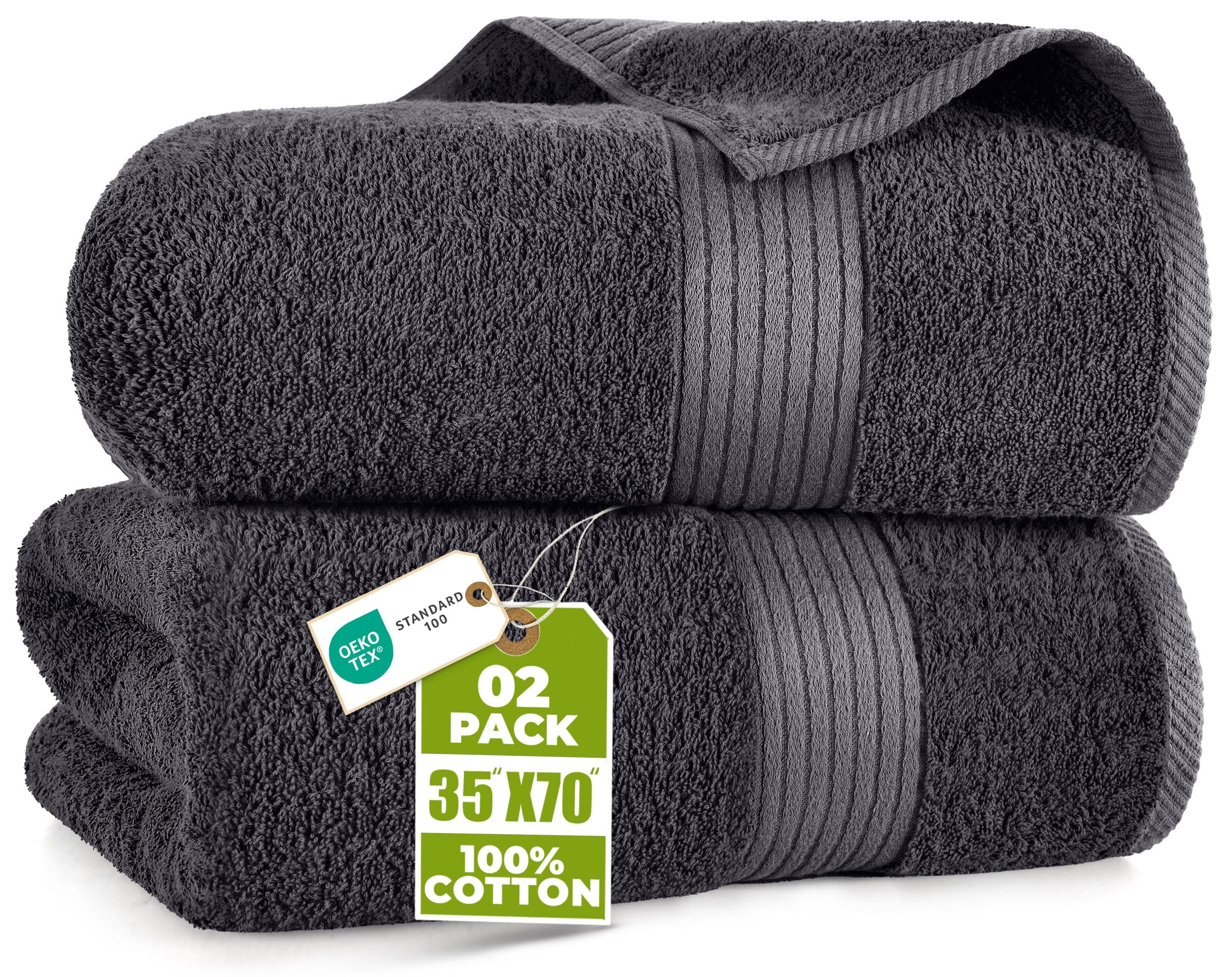 Bath Sheets 2 Pack, 35x70 Inches, Extra Large Shower Towels, 100% Ring Spun Cotton, Soft and Absorbent, Bath Towel Large, Towel Set, Grey