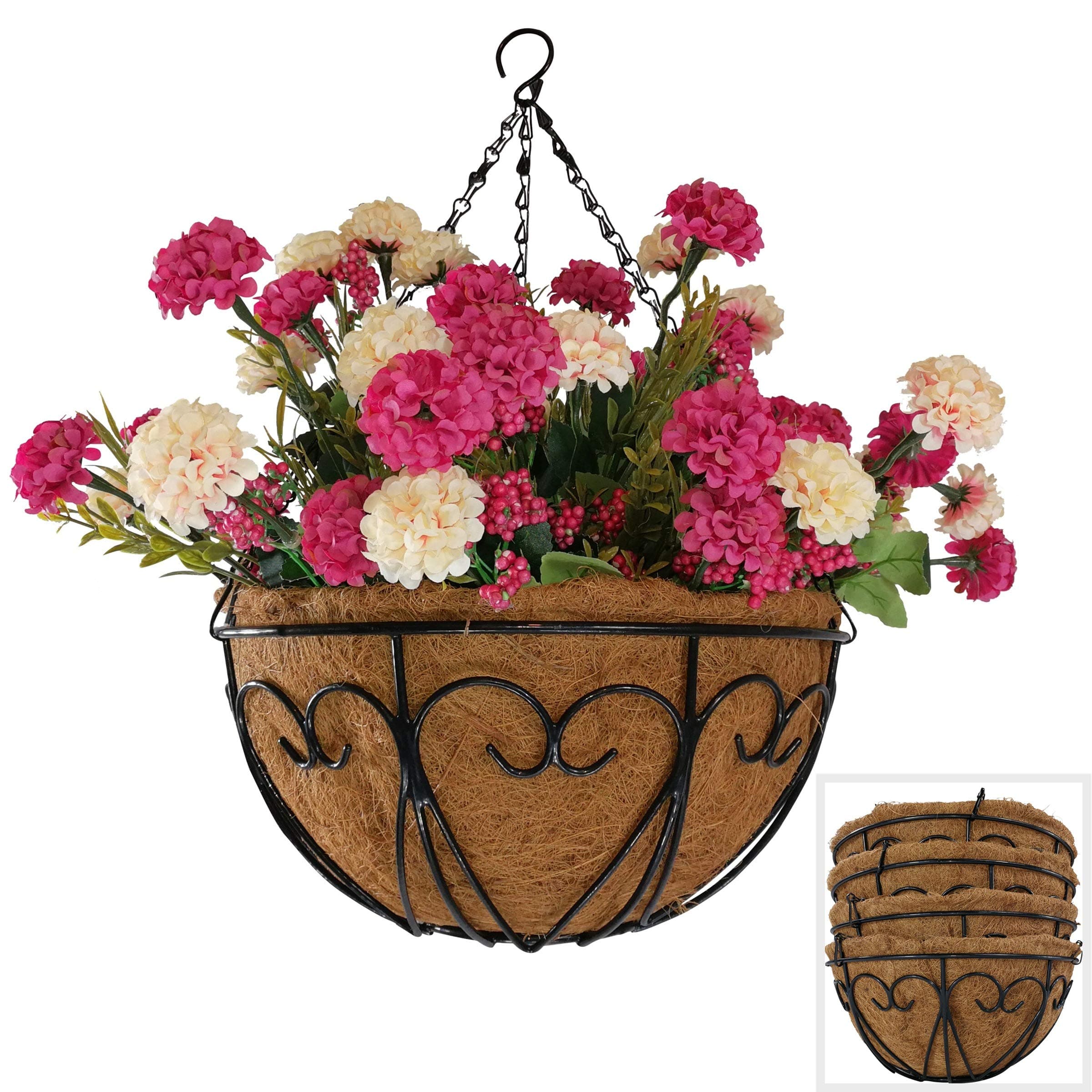 OUTOUR 4 Pack Exquisite Heart Pattern 12” Metal Hanging Planter Basket Plant Holder Flower Pot Hanger Wall Garden Lawn Patio House Decoration Indoor Outdoor