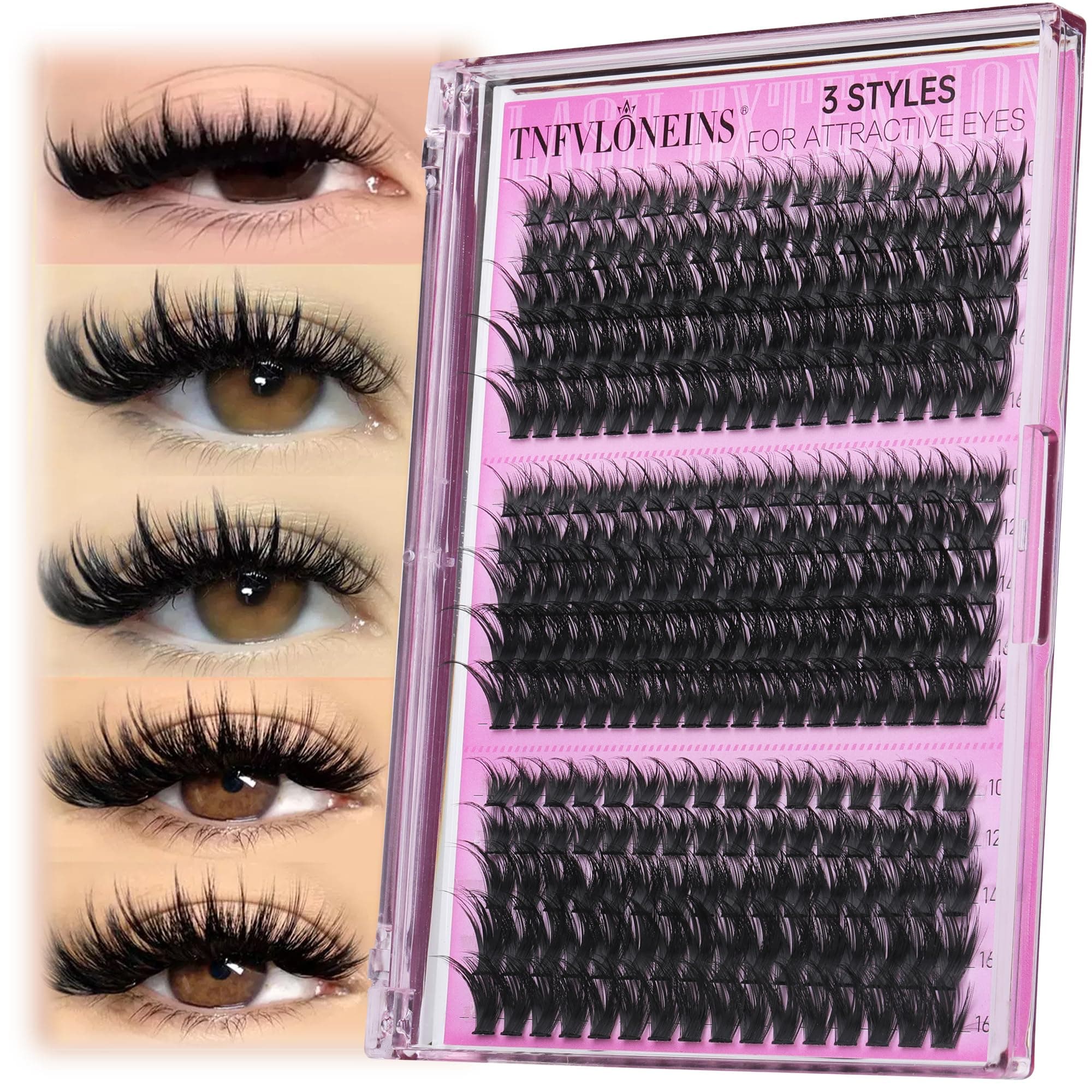 TNFVLONEINS Lash Clusters Wispy Eyelash Clusters Spiky Individual Lashes Clusters D Volume Cluster Eyelash Extensions DIY Cluster Extension Thick Eyelash Cluster (10-16MM,3 Styles)