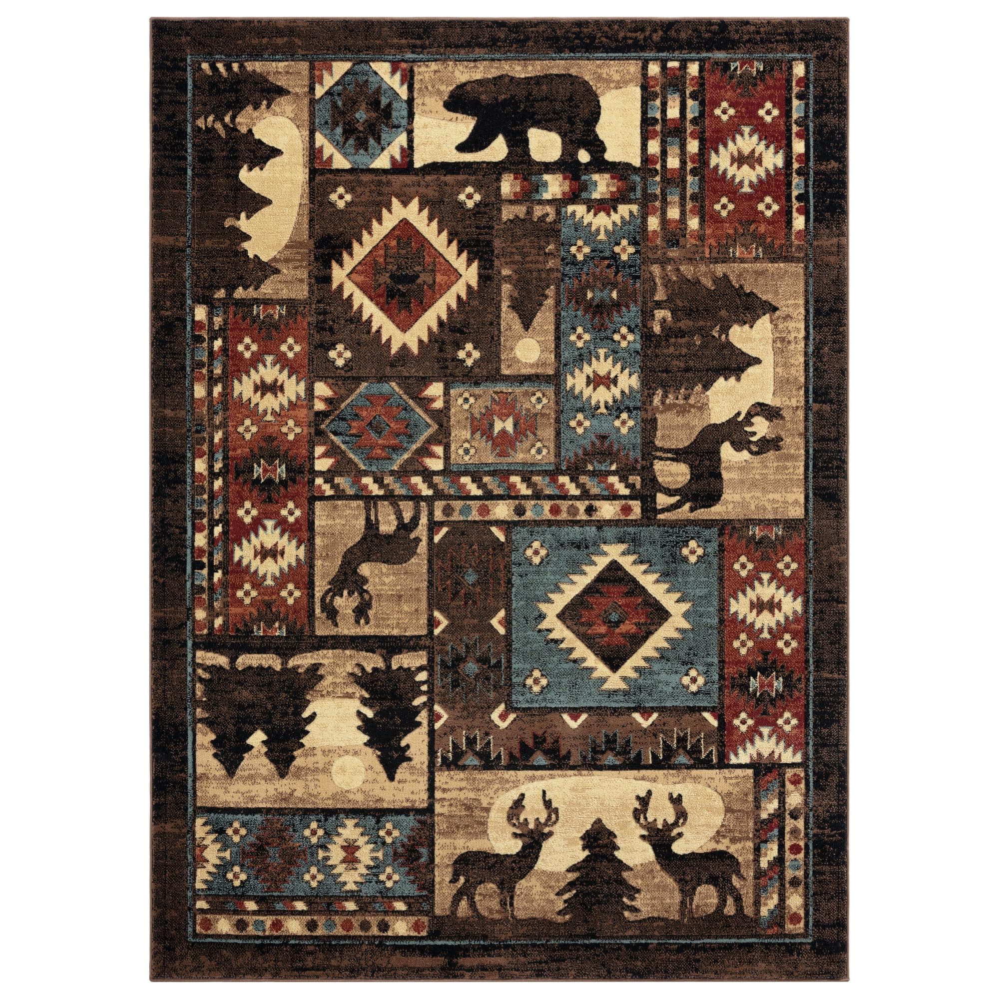Home Dynamix Buffalo Bear Rustic Area Rug, Brown/Red, 5'2"x7'2", Rectangular