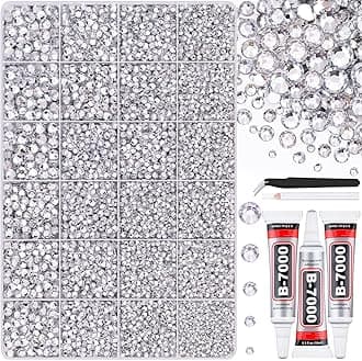 30000Pcs Resin Silver Clear Rhinestones for Bedazzling Crafting with b7000 Jewelry Glue, Bulk Flatback Gems Bedazzler Kit for Crafts Clothes Shoes Fabric Nail Diamond Art, Assorted Size 2/3/4/5/6mm