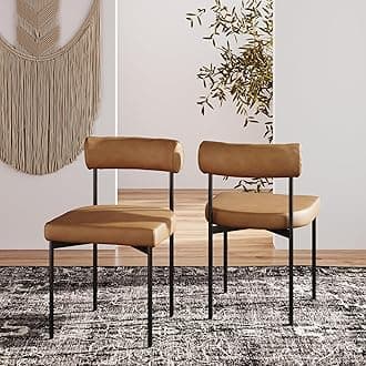 Nathan James Dahlia Modern Kitchen and Dining Chair with Metal Legs and Vegan Leather Upholstery, Brown/Black, Set of 2