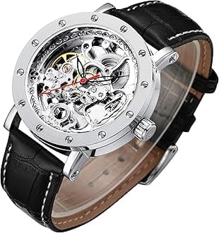 Men's Watch, Mechanical Stainless Steel Skeleton Steampunk Design Automatic Self-Winding Silver Case Wrist Watch