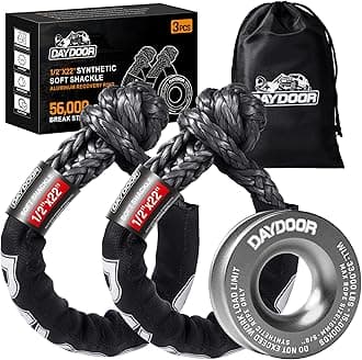 DAYDOOR Synthetic Soft Shackle & Winch Recovery Ring Kit, 2 PCS 1/2'' x 22'' Recovery Soft Shackle(56,000Lbs Breaking Strength), 1 PCS Recovery Ring for ATV UTV Off-Road Vehicles(Gray Ring)