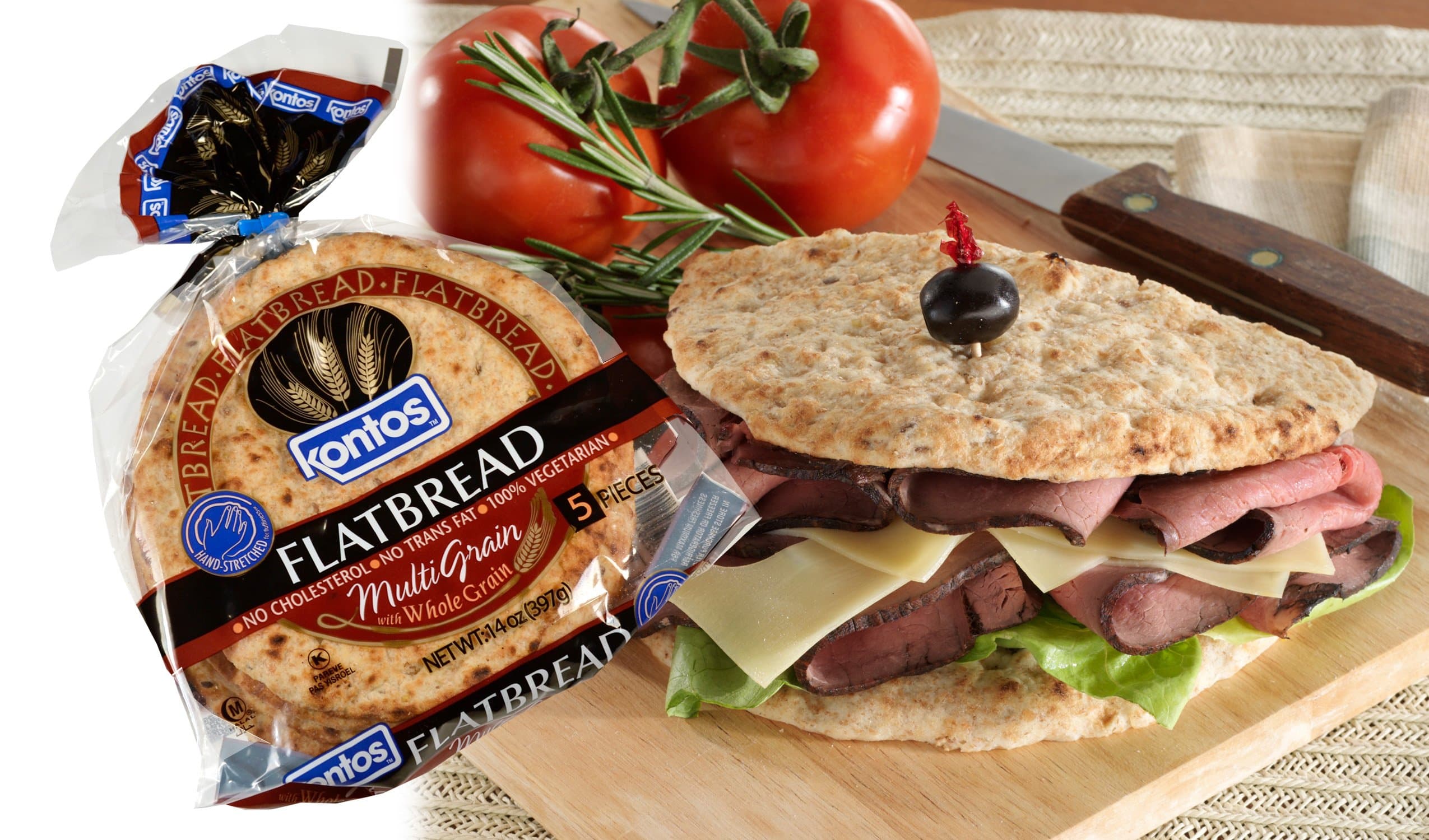 Kontos Flatbread, Multi-Grain 5-Count, 14-Ounce Bag (Pack of 12)