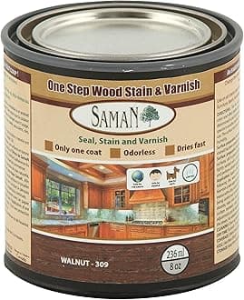 SamaN Interior One Step Wood Seal, Stain and Varnish – Oil Based Odorless Dye - Protection for Furniture and Fine Wood (Walnut SAM-309, 8 oz)