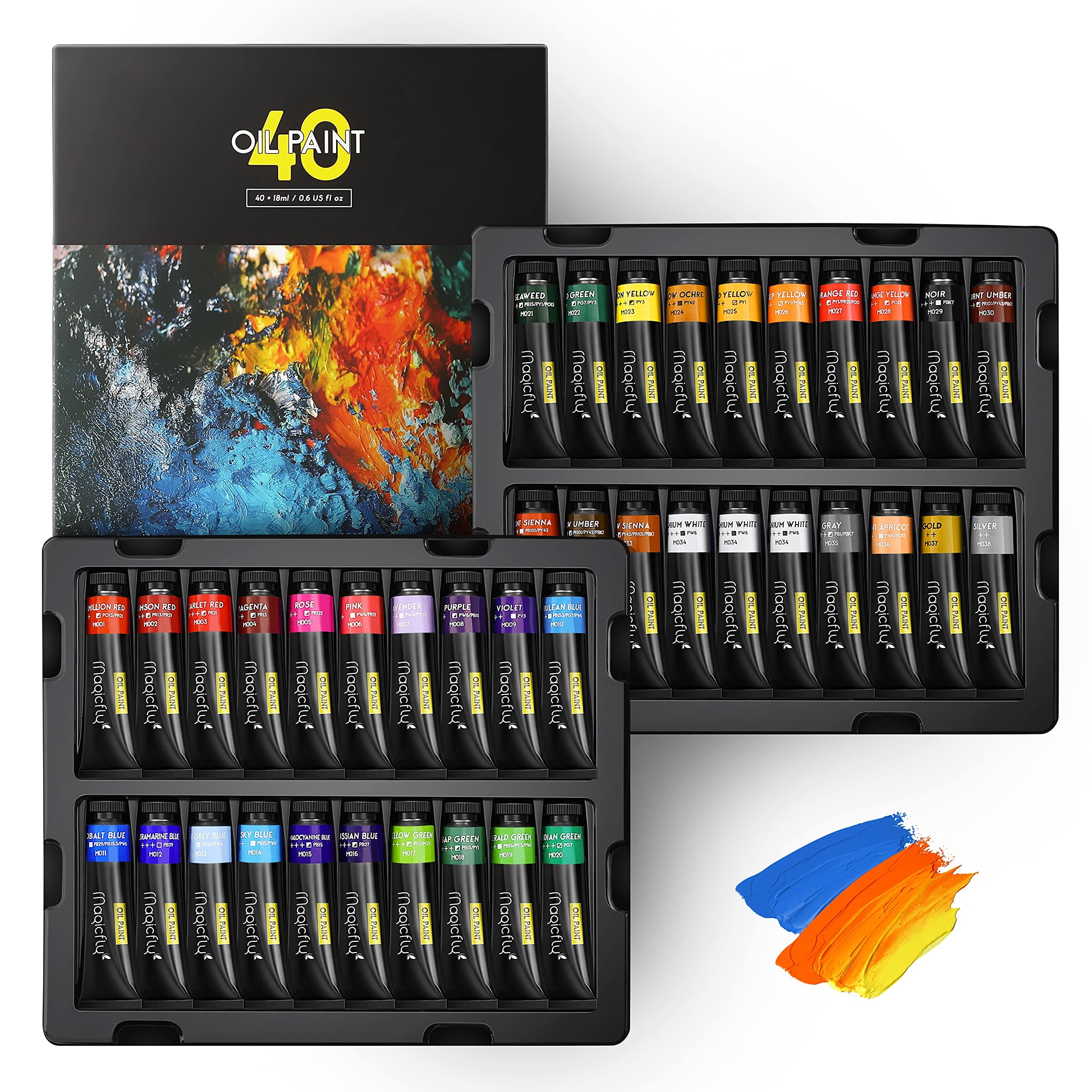 Magicfly Oil Paint, 40pcs (18ml/0.6oz) with Storage Box, Rich Pigments, Vibrant, Non Toxic Paints for Professional Artist, Hobby Painters & Kids, Ideal for Canvas Painting